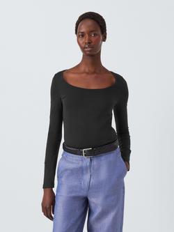 John Lewis Scoop Neck Cotton Top, Black