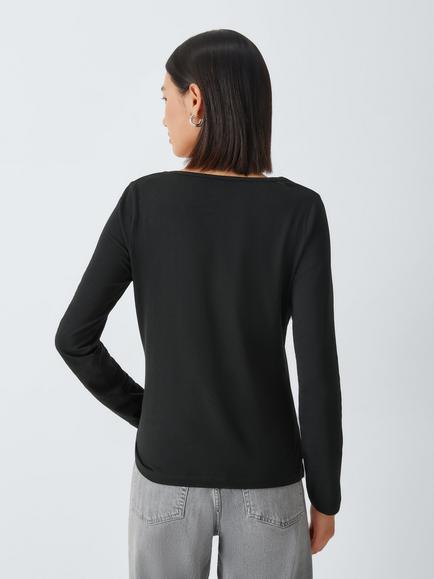 John Lewis Scoop Neck Cotton Rich Top - view 2, Black