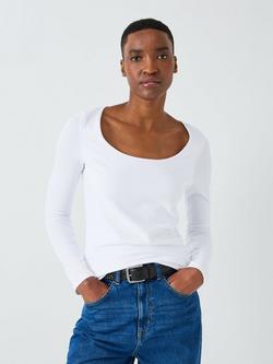 John Lewis Scoop Neck Cotton Top, White