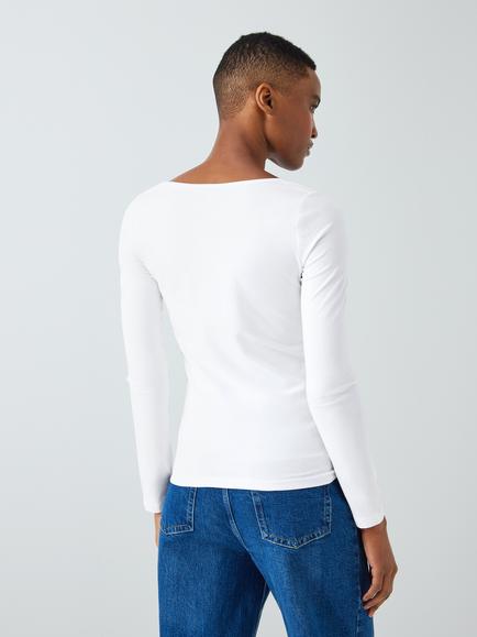 John Lewis Scoop Neck Cotton Rich Top - view 2, White