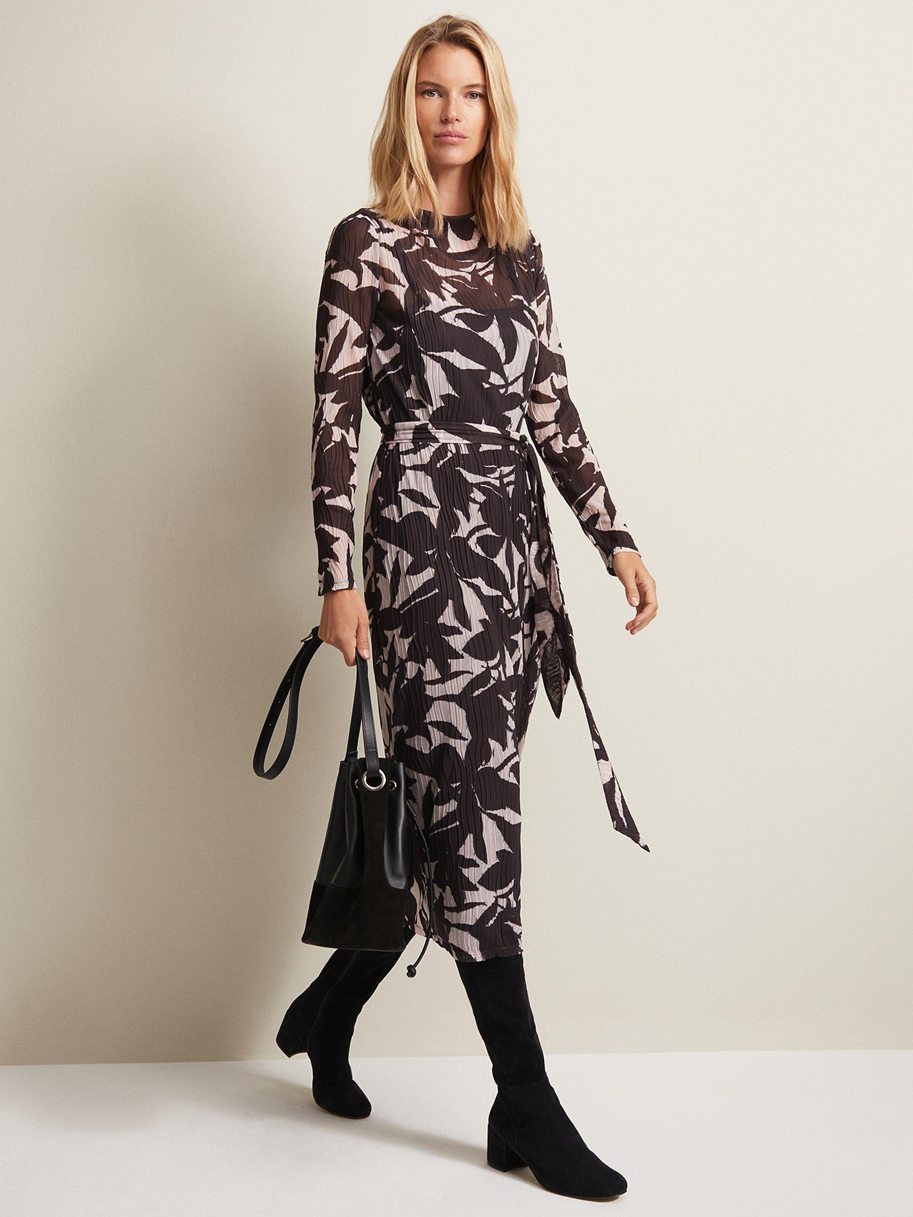 Product image 1 of 7, which shows Phase Eight Yvonne Floral Midi Dress, Black/Multi, 10