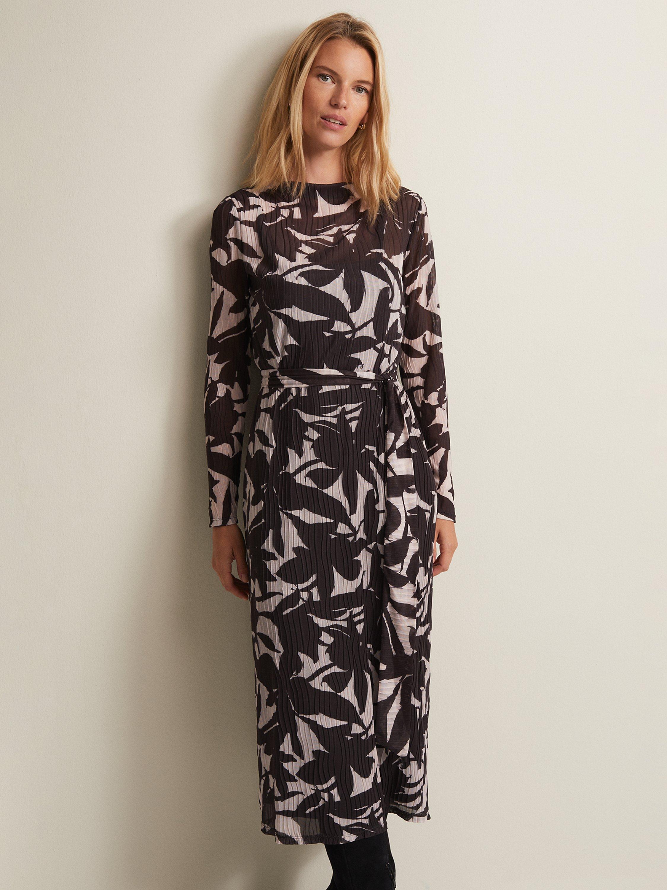 Product image 3 of 7, which shows Phase Eight Yvonne Floral Midi Dress, Black/Multi, 10