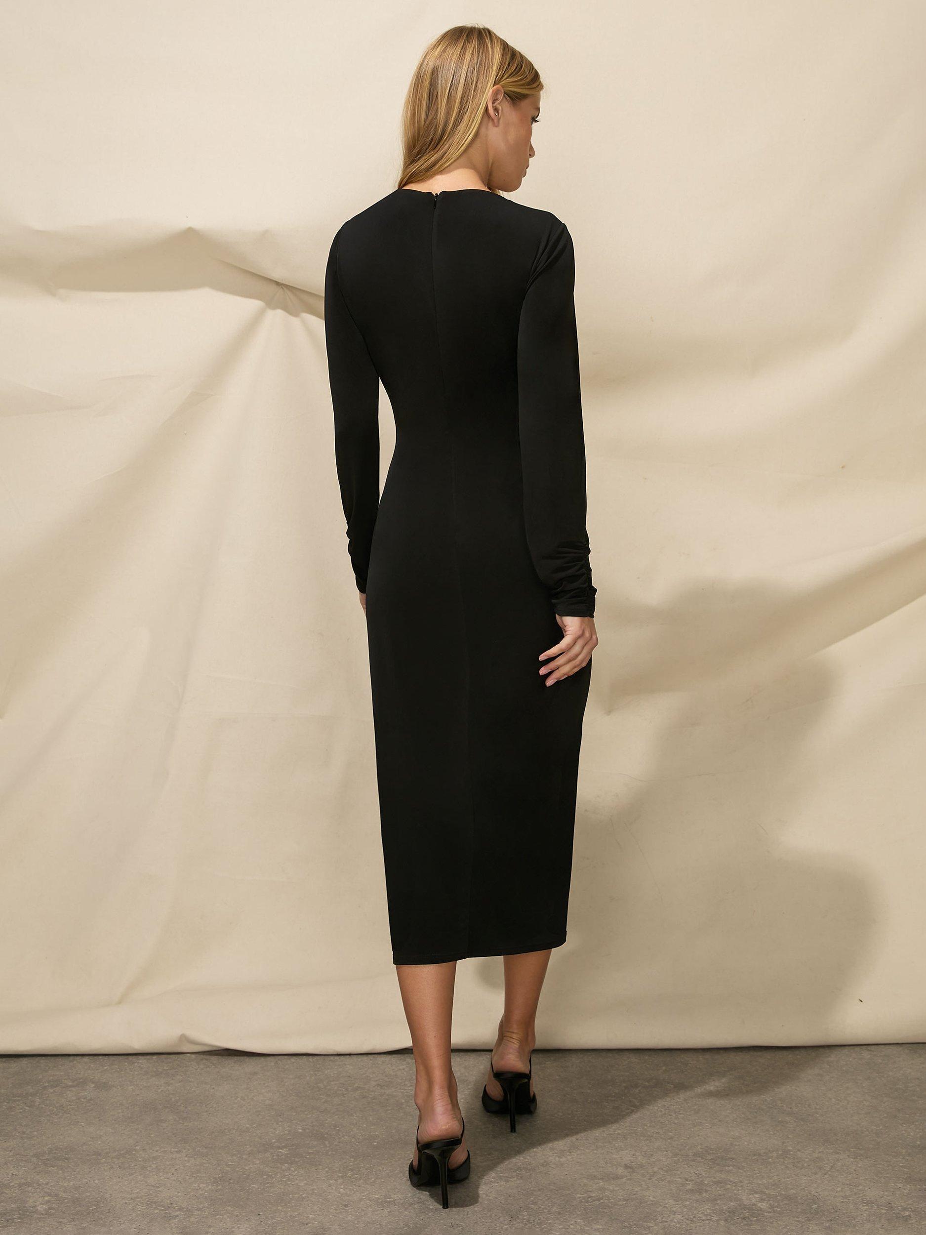 Product image 3 of 5, which shows Ro&Zo Trim Detail Midi Jersey Dress, Black, 16
