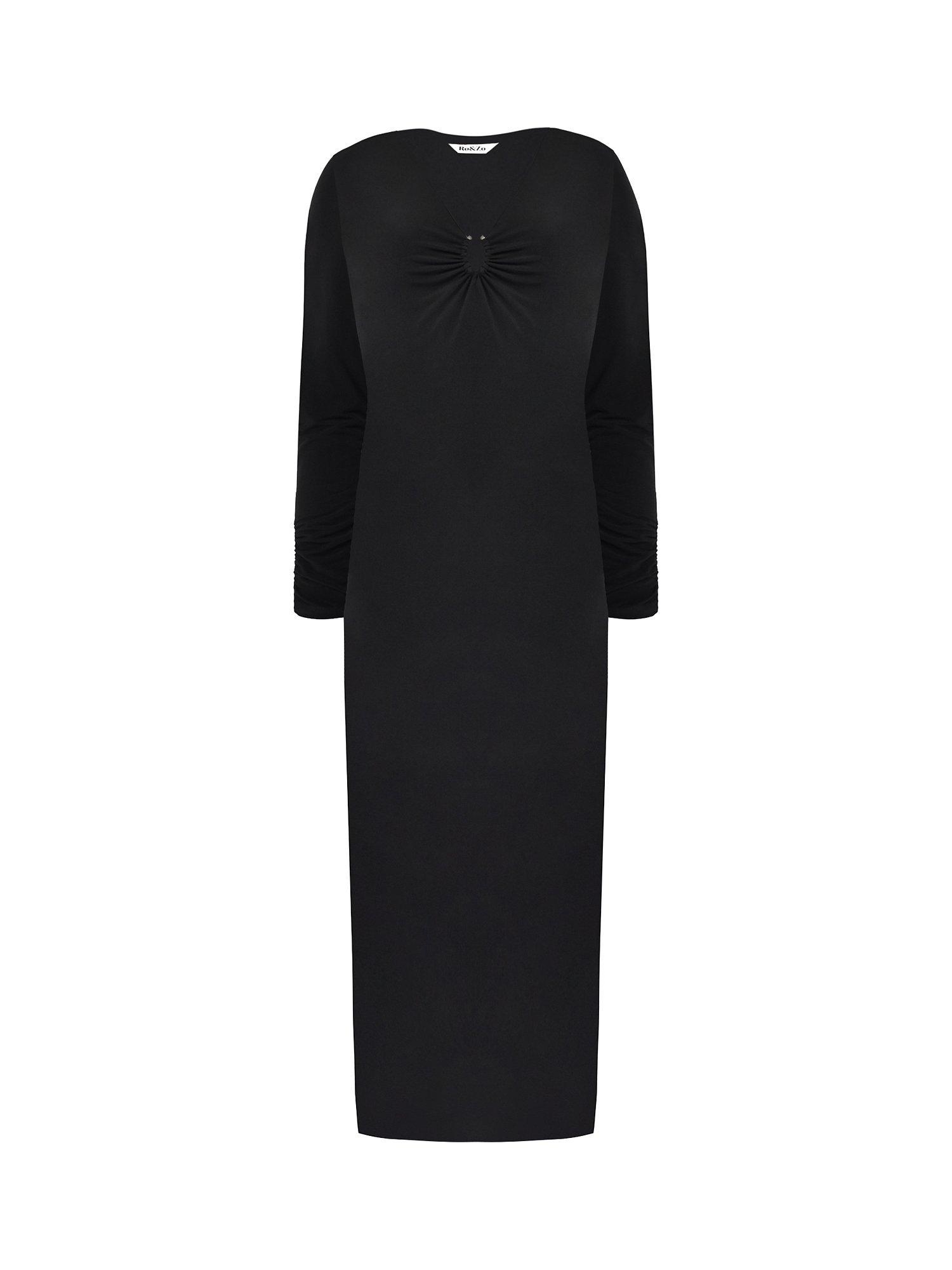 Product image 5 of 5, which shows Ro&Zo Trim Detail Midi Jersey Dress, Black, 16