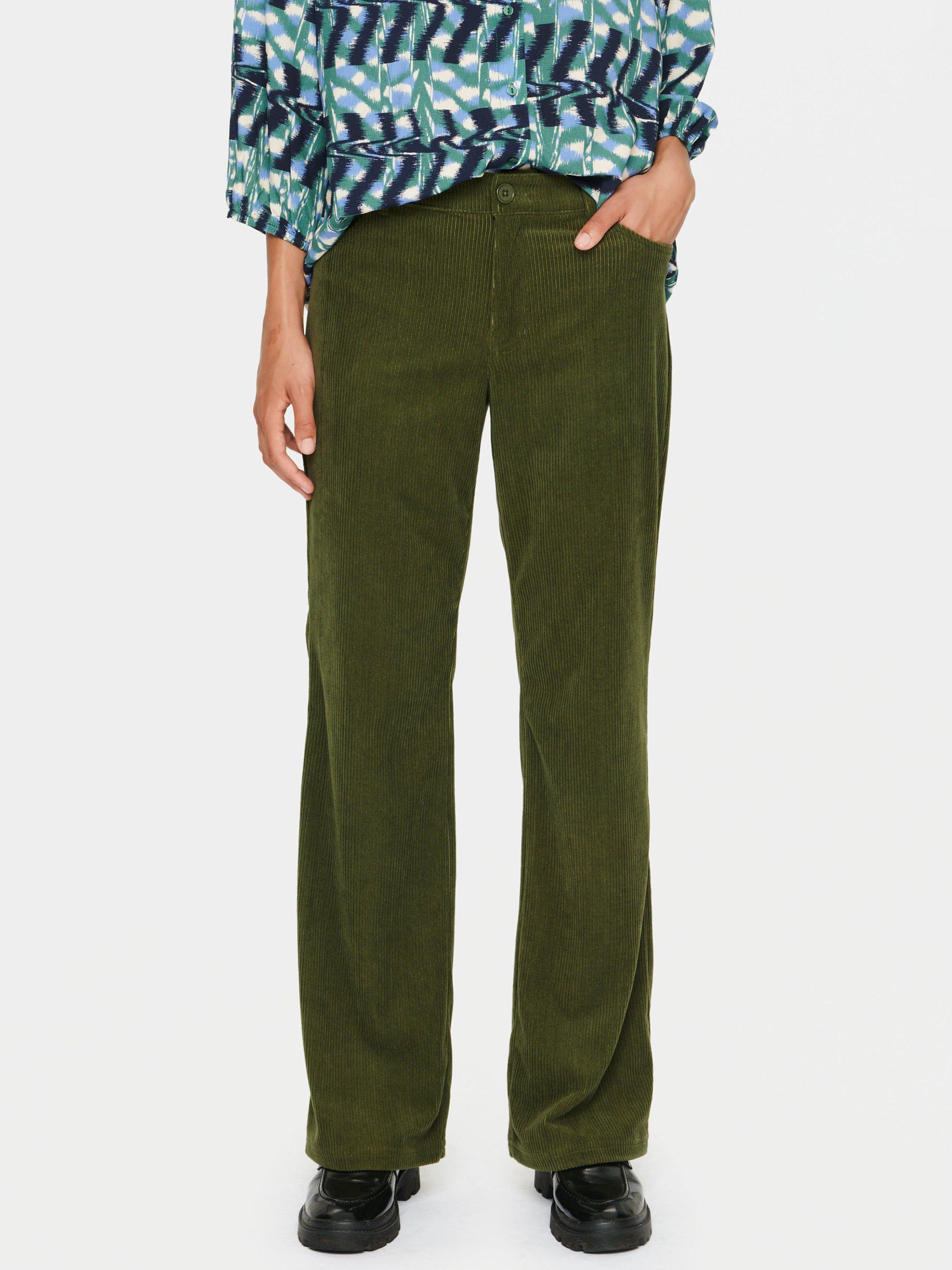 Saint Tropez Akiko Corduroy Flared Leg Trousers, Dark Forest