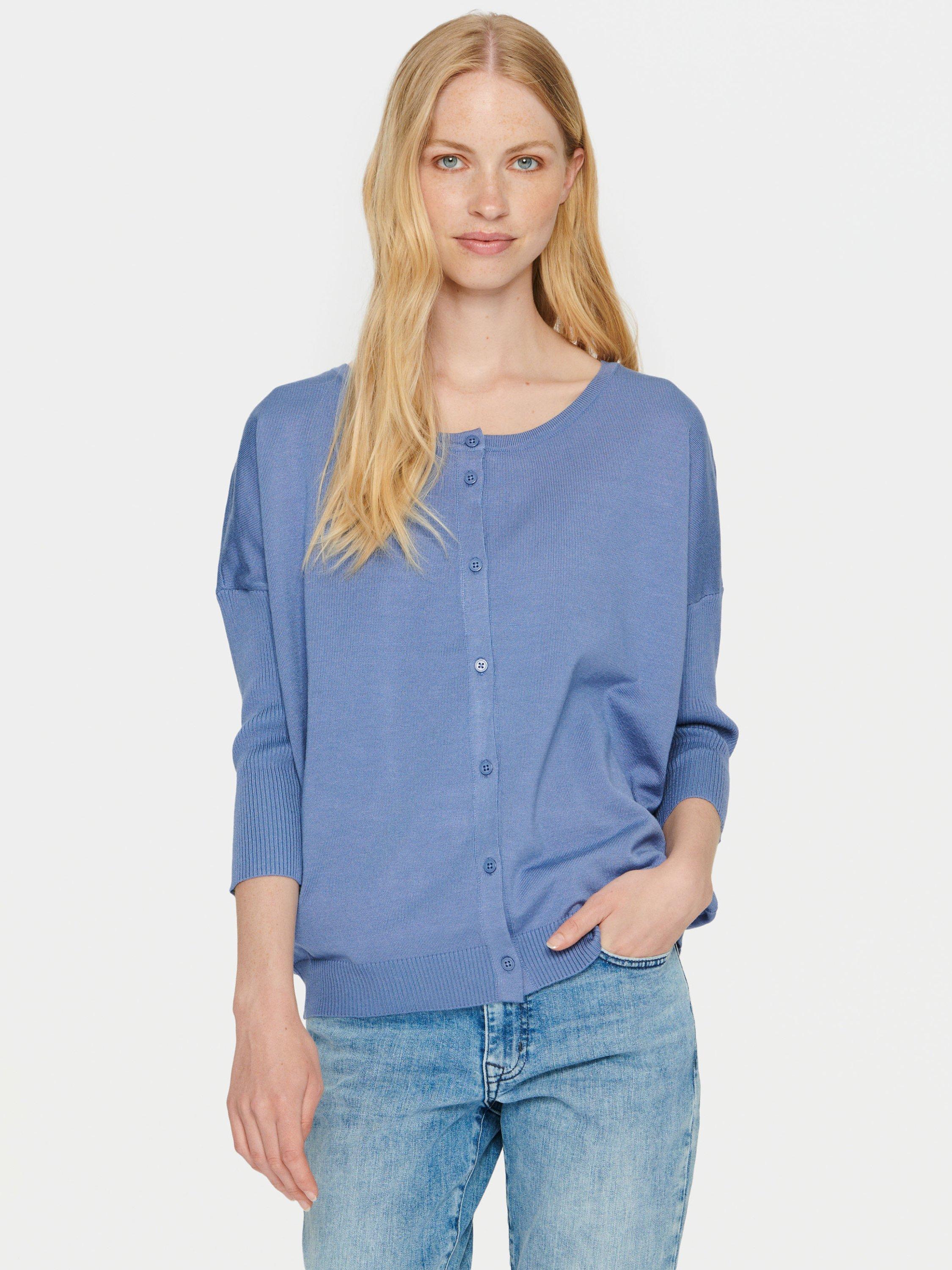 Saint Tropez Mila Round Neck 3/4 Sleeve Cardigan, Colony Blue