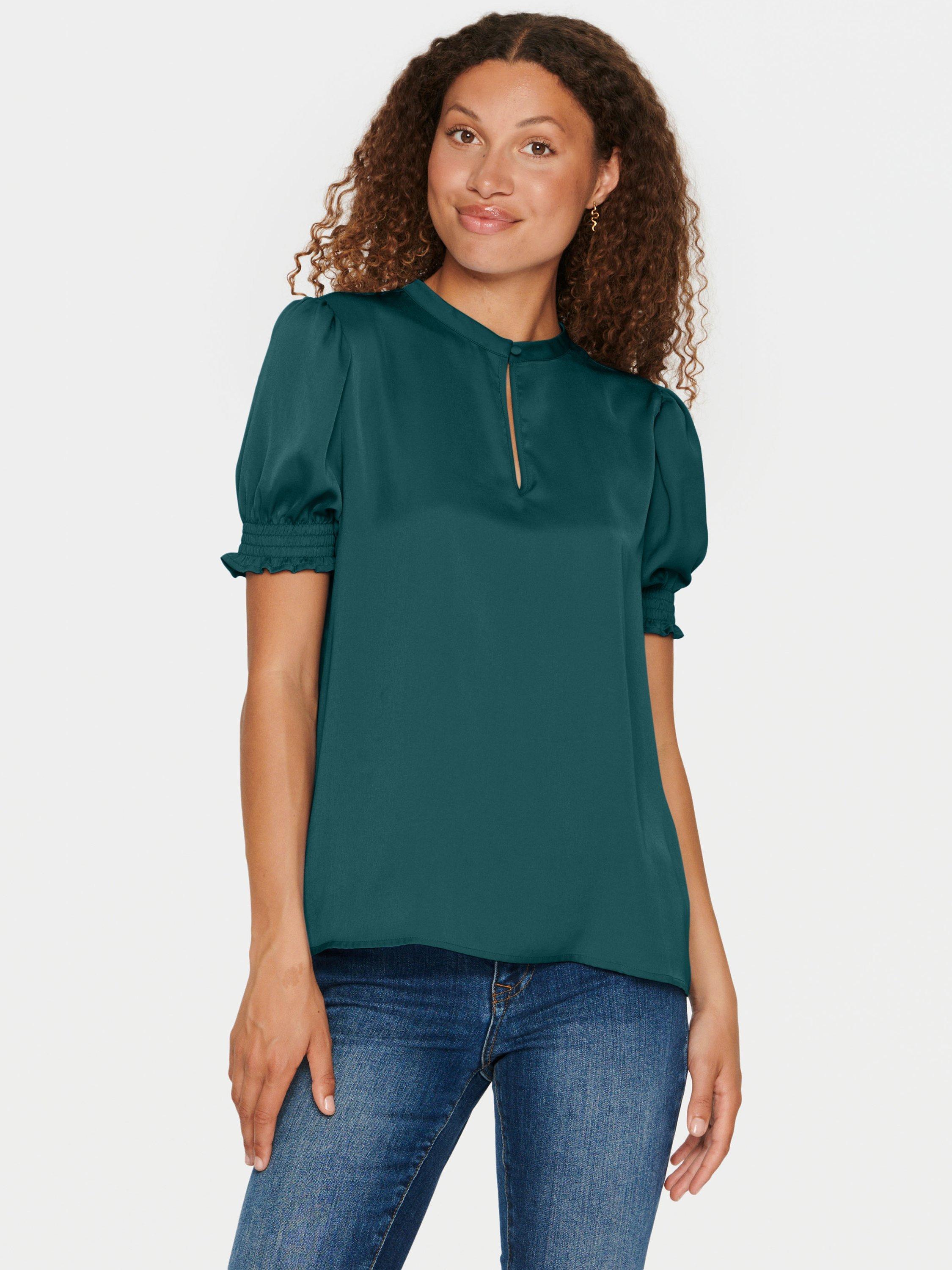 Saint Tropez Nunni Shirred Cuff Blouse, Reflecting Pond, S