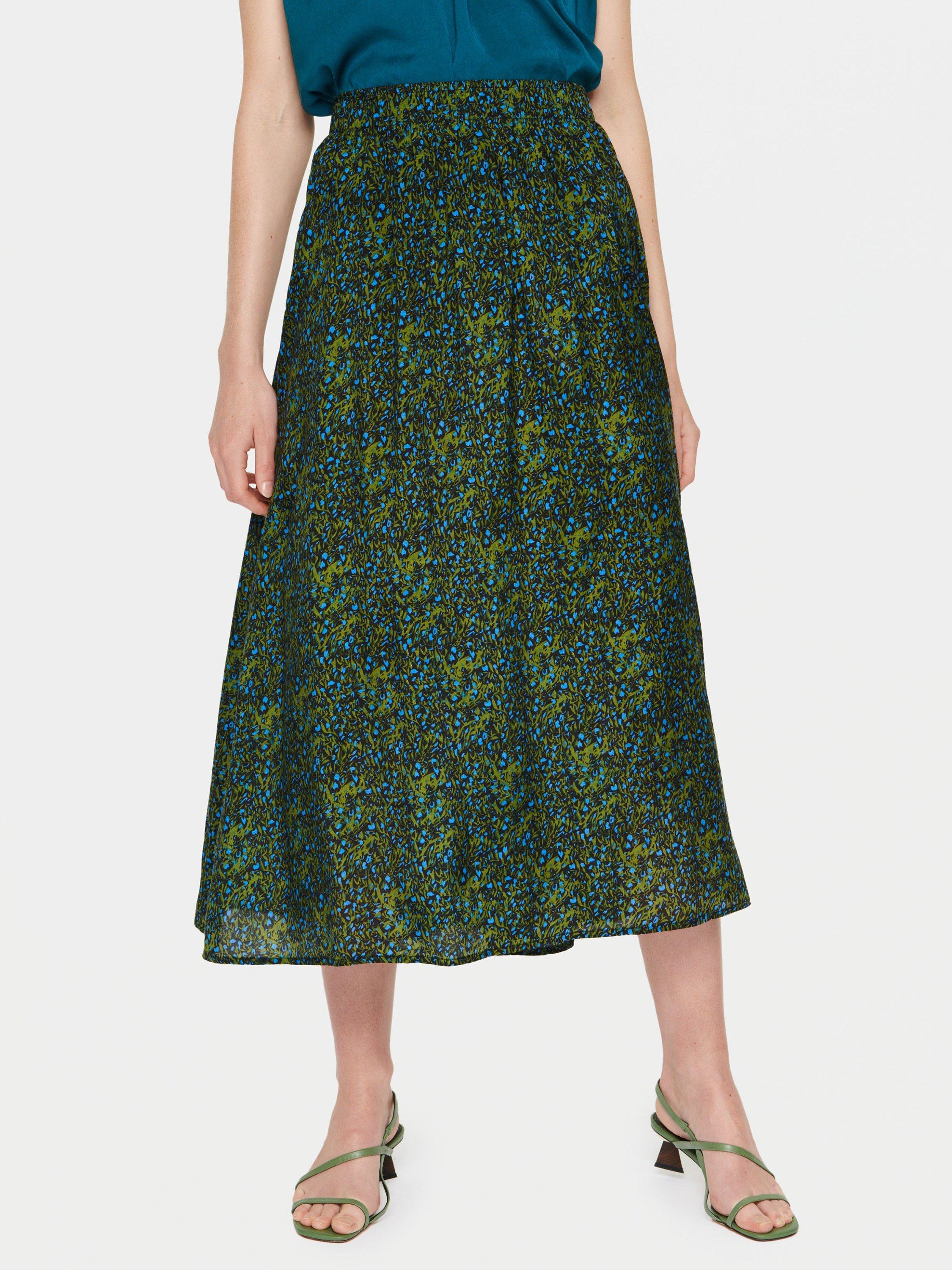 Saint Tropez Tama High Waisted Midi Length Skirt, Black Spindle Floral