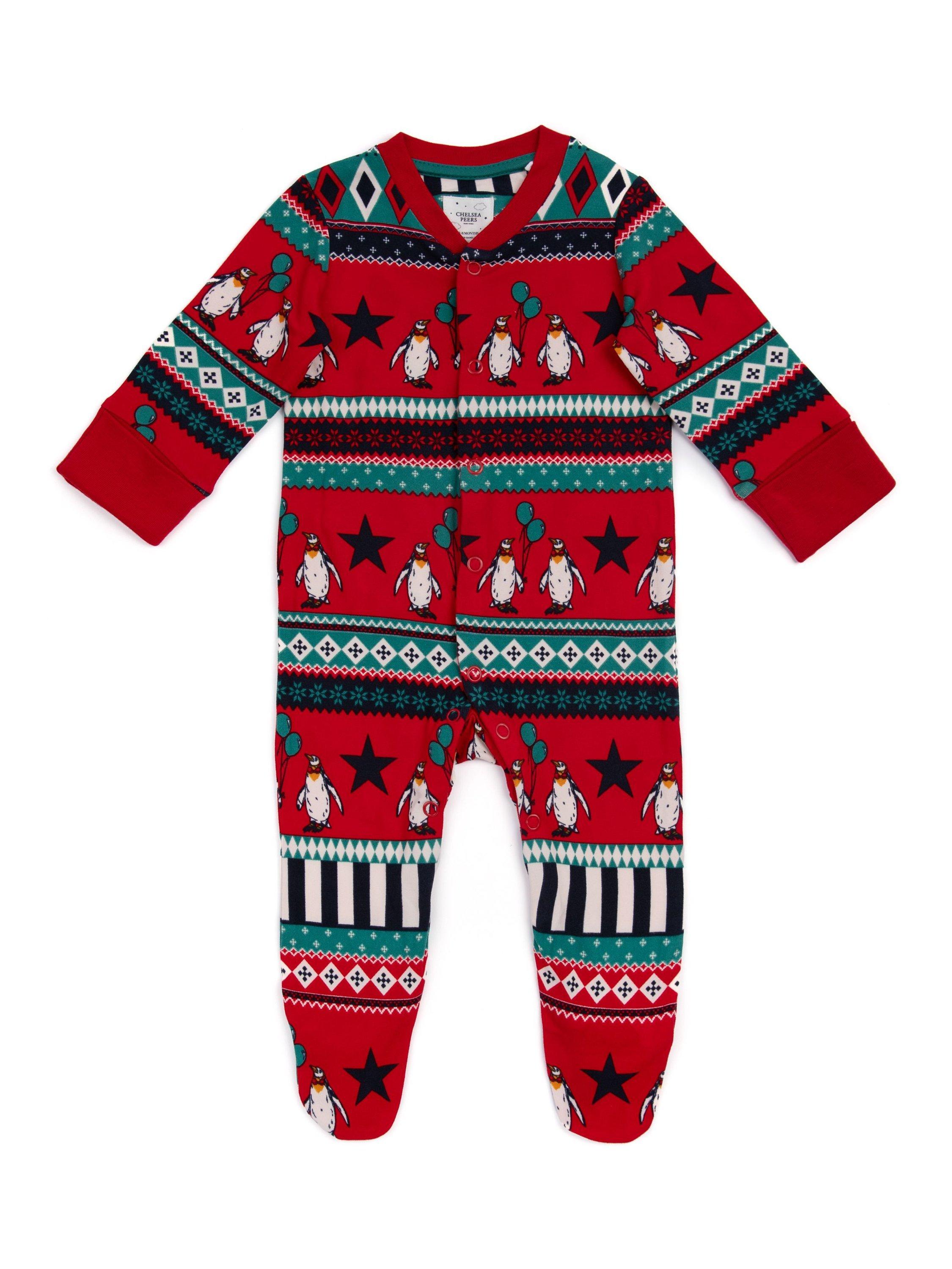Chelsea Peers Baby Carnival Penguin Fair Isle Print Sleepsuit, Multi