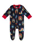 Chelsea Peers Baby Organic Cotton Blend Festive Frames Print Sleepsuit, Navy/Multi