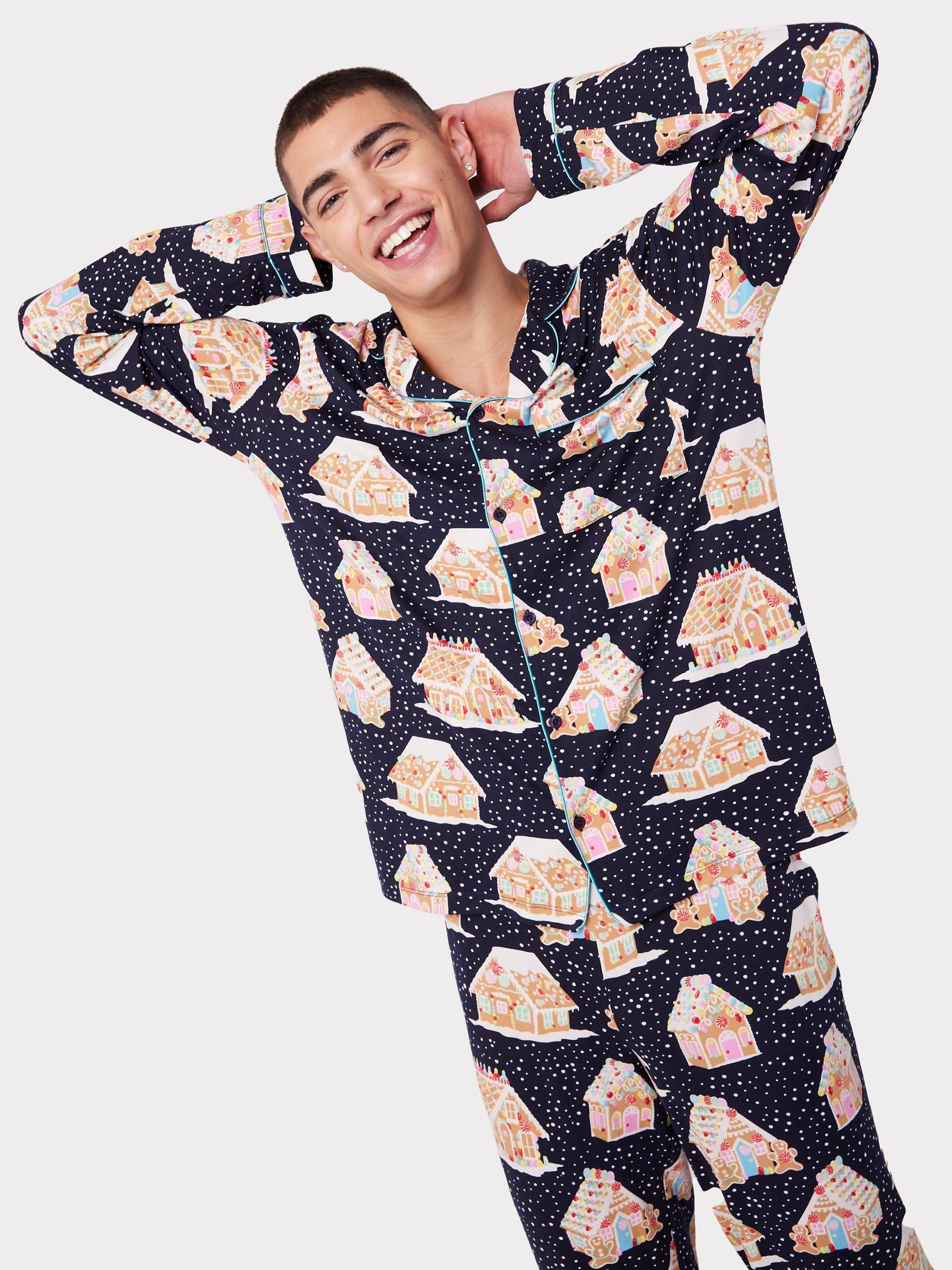 Chelsea Peers Gingerbread Print Pyjama Set, Navy/Multi
