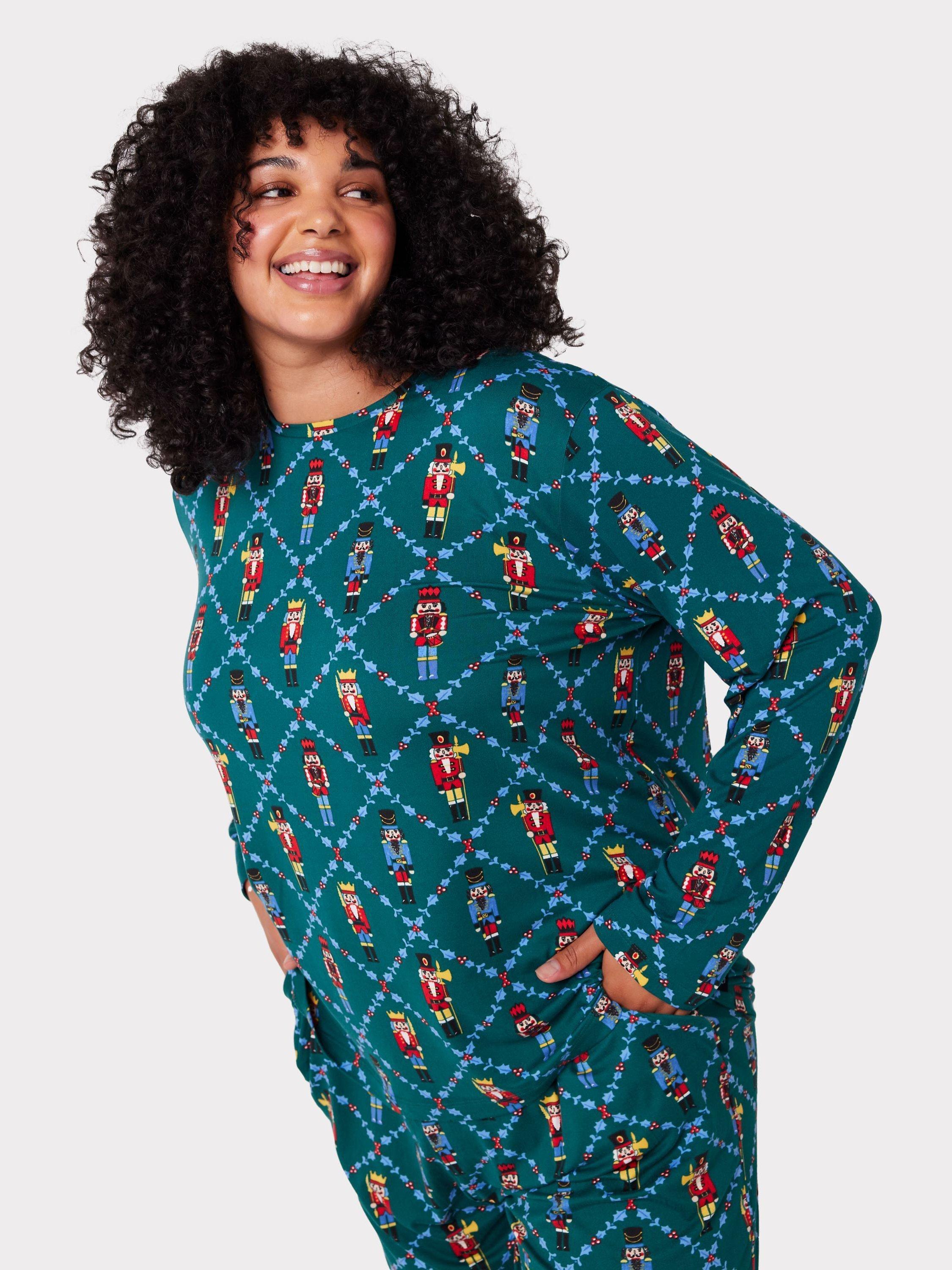 Chelsea Peers Curve Nutcracker Print Pyjama Set, Teal/Multi