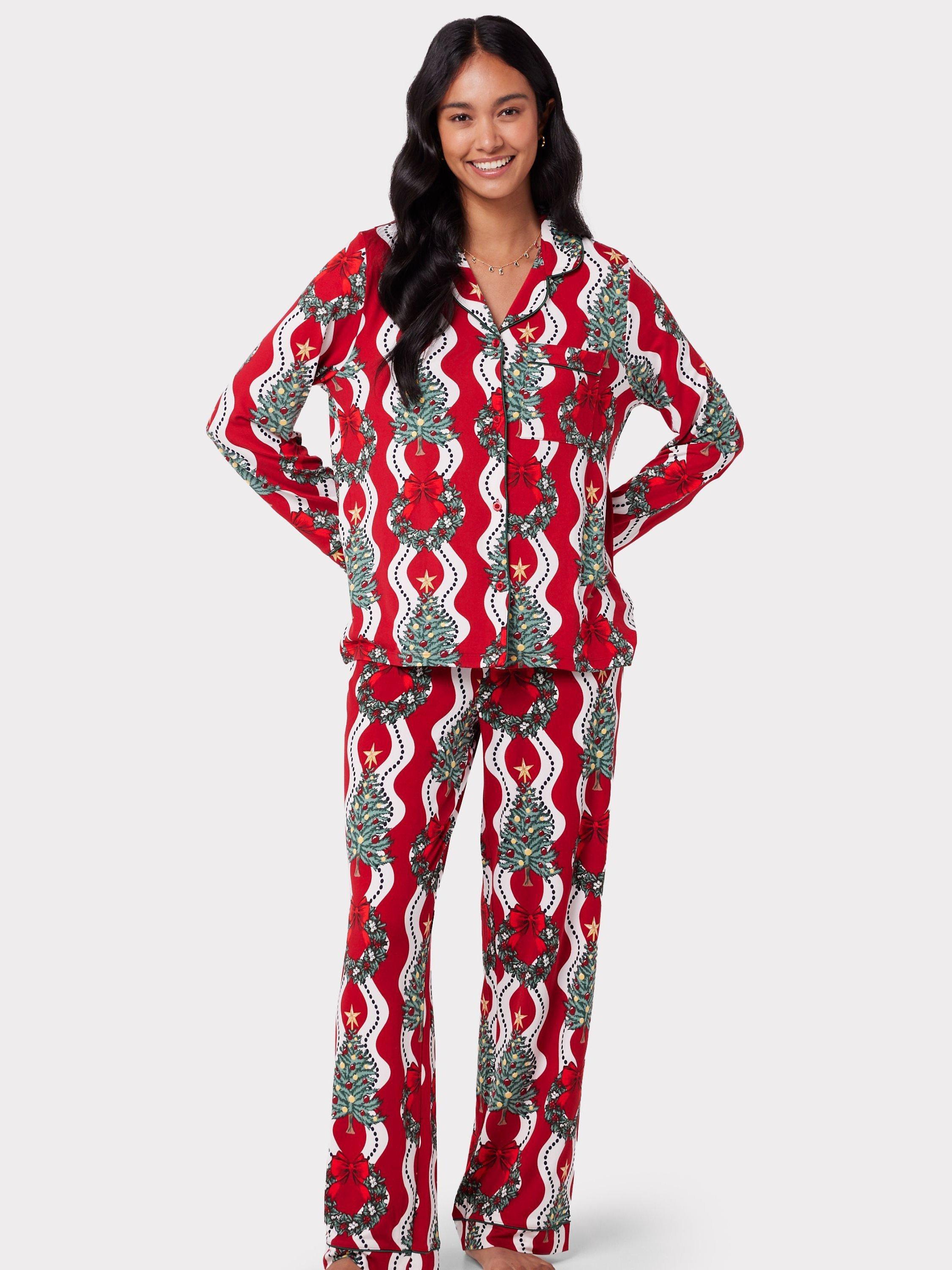 Chelsea Peers Festive Wreath Print Pyjamas, Red/Multi