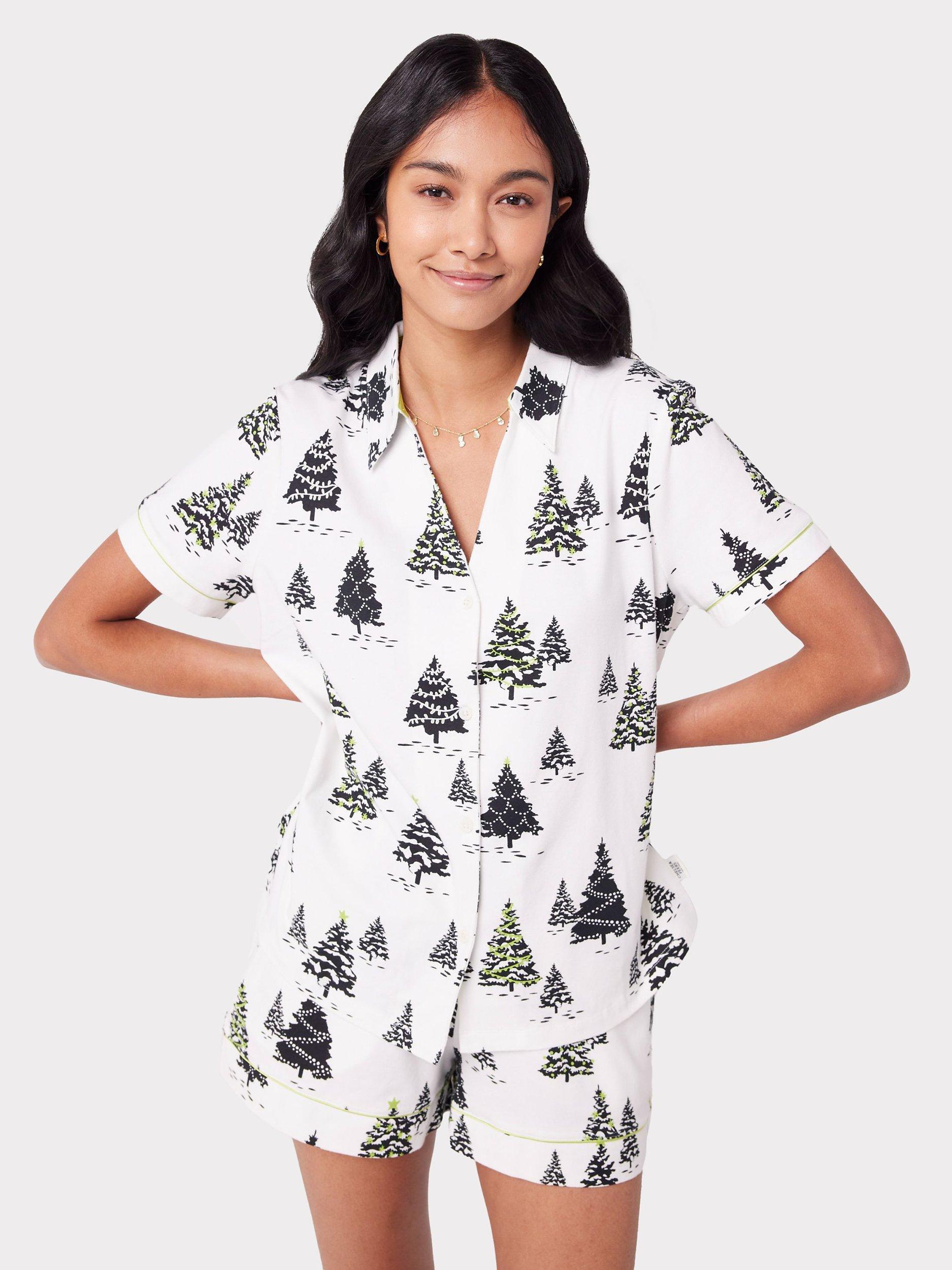 Chelsea Peers Organic Cotton Tree Print Pyjama Set, White/Multi