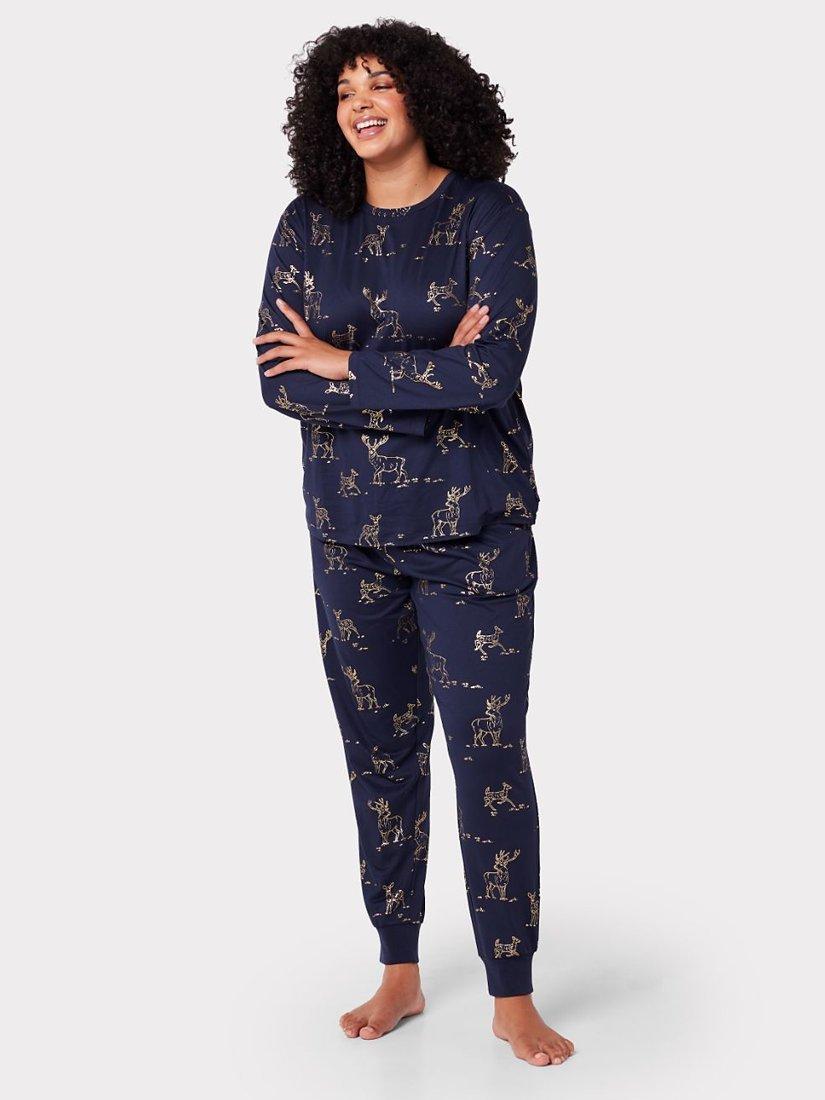 Chelsea Peers Curve Foil Deer Print Pyjama Set, Navy