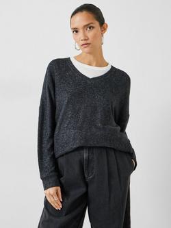 HUSH Elle Supersoft V-Neck Top, Mid Grey Marl, Mid Grey Marl