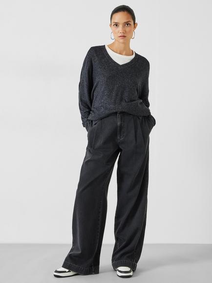 HUSH Elle Supersoft V-Neck Top, Mid Grey Marl - view 2, Mid Grey Marl