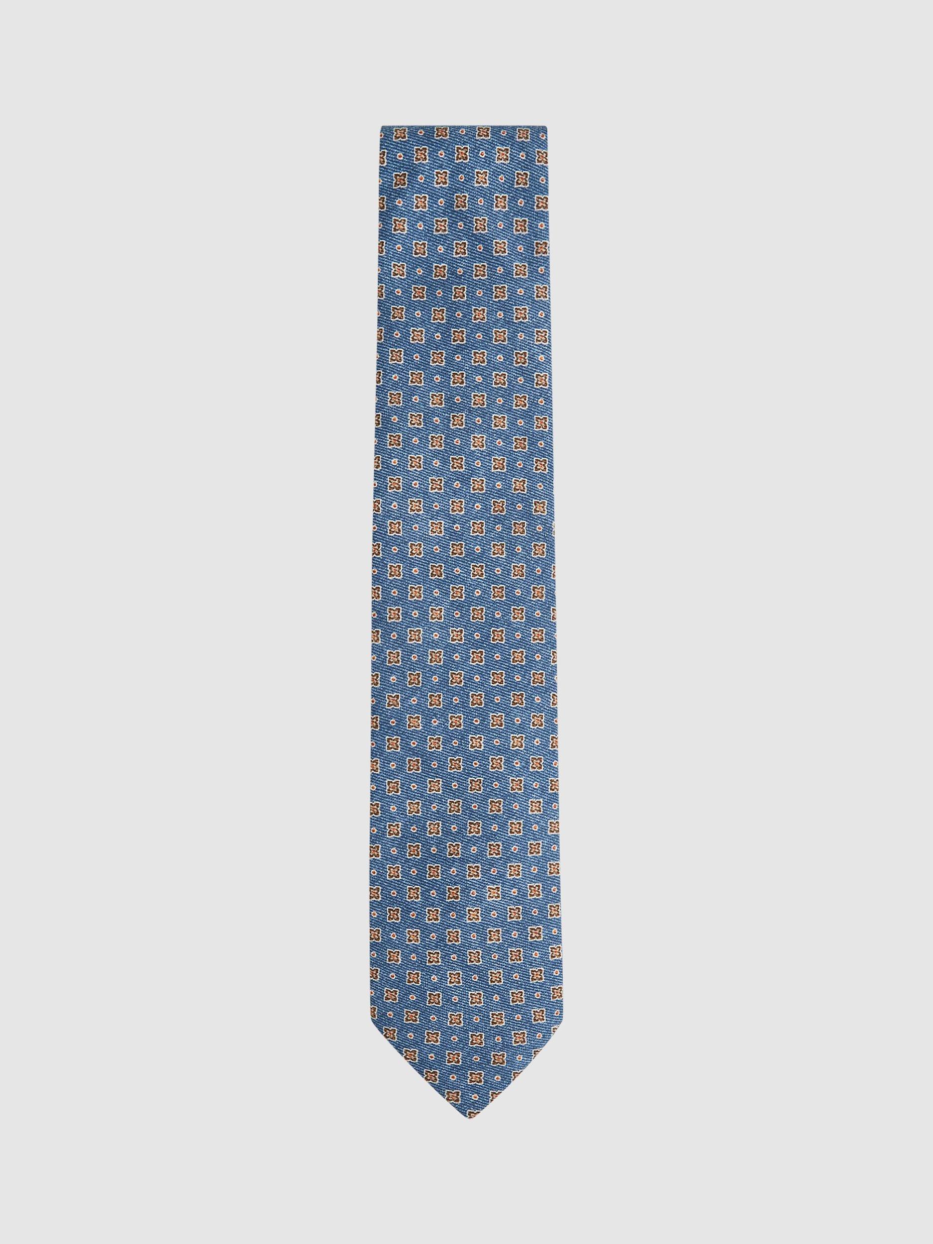 Reiss Venice Medallion Silk Tie, Airforce Blue