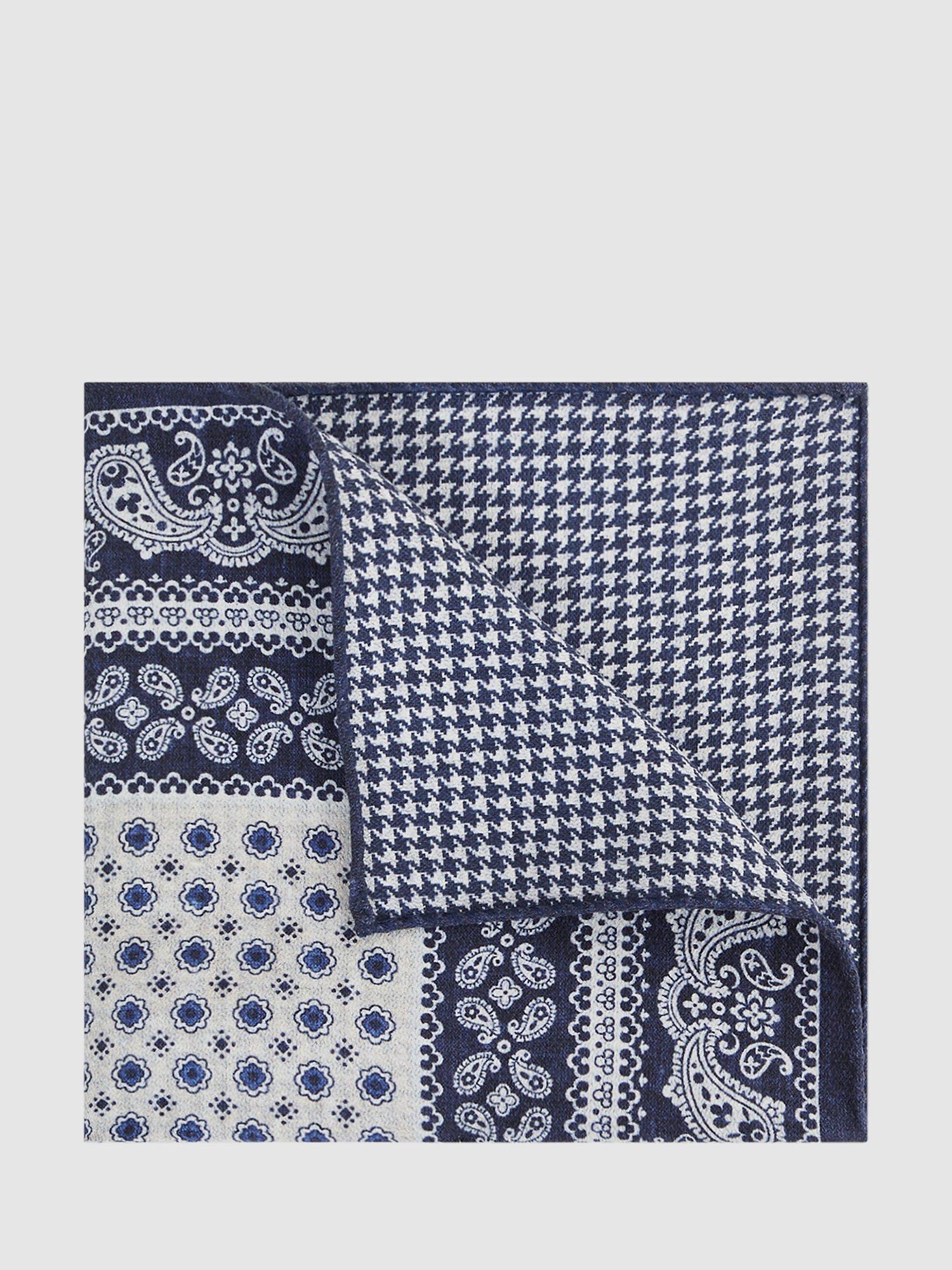 Reiss Vivara Reversible Paisley Print Silk Handkerchief, Navy/Ivory