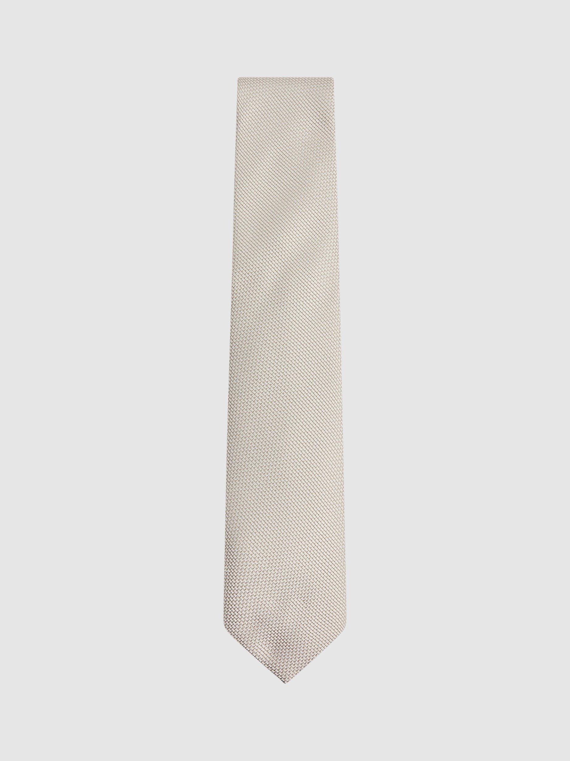 Product image 1 of 5, which shows Reiss Ceremony Textured Silk Blend Tie, Champagne