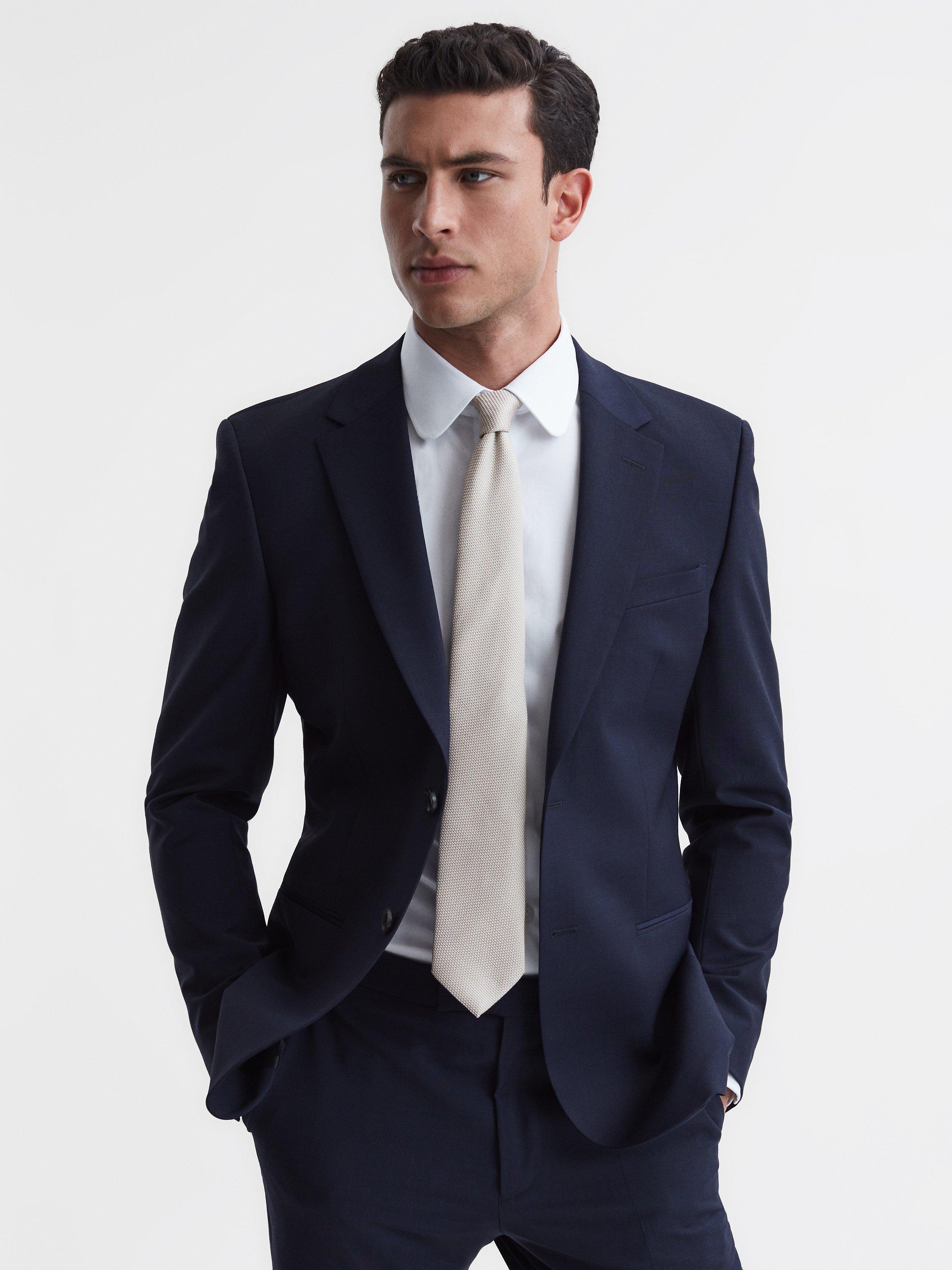 Product image 3 of 5, which shows Reiss Ceremony Textured Silk Blend Tie, Champagne