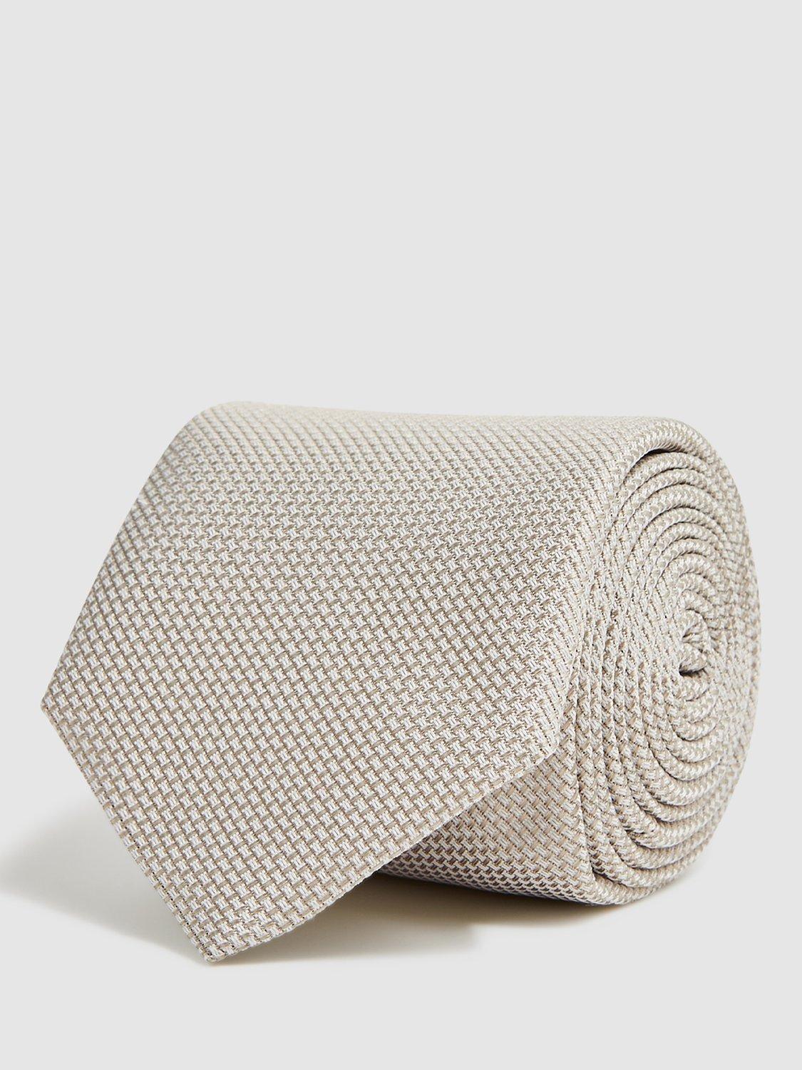 Product image 4 of 5, which shows Reiss Ceremony Textured Silk Blend Tie, Champagne