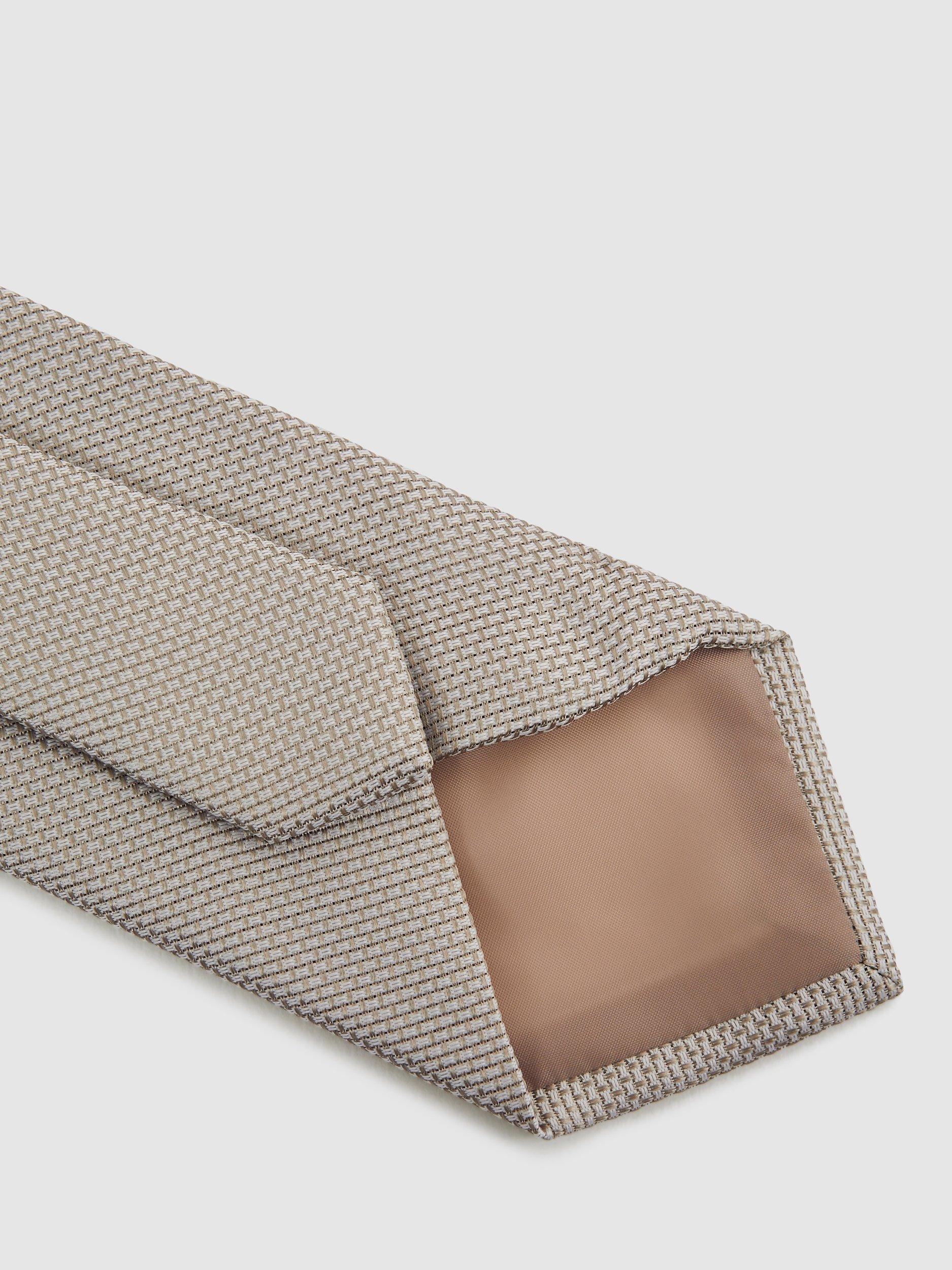 Product image 5 of 5, which shows Reiss Ceremony Textured Silk Blend Tie, Champagne
