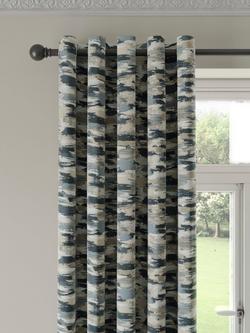 John Lewis Brushstroke Stripe Weave Pair Lined Eyelet Curtains, Navy, Navy