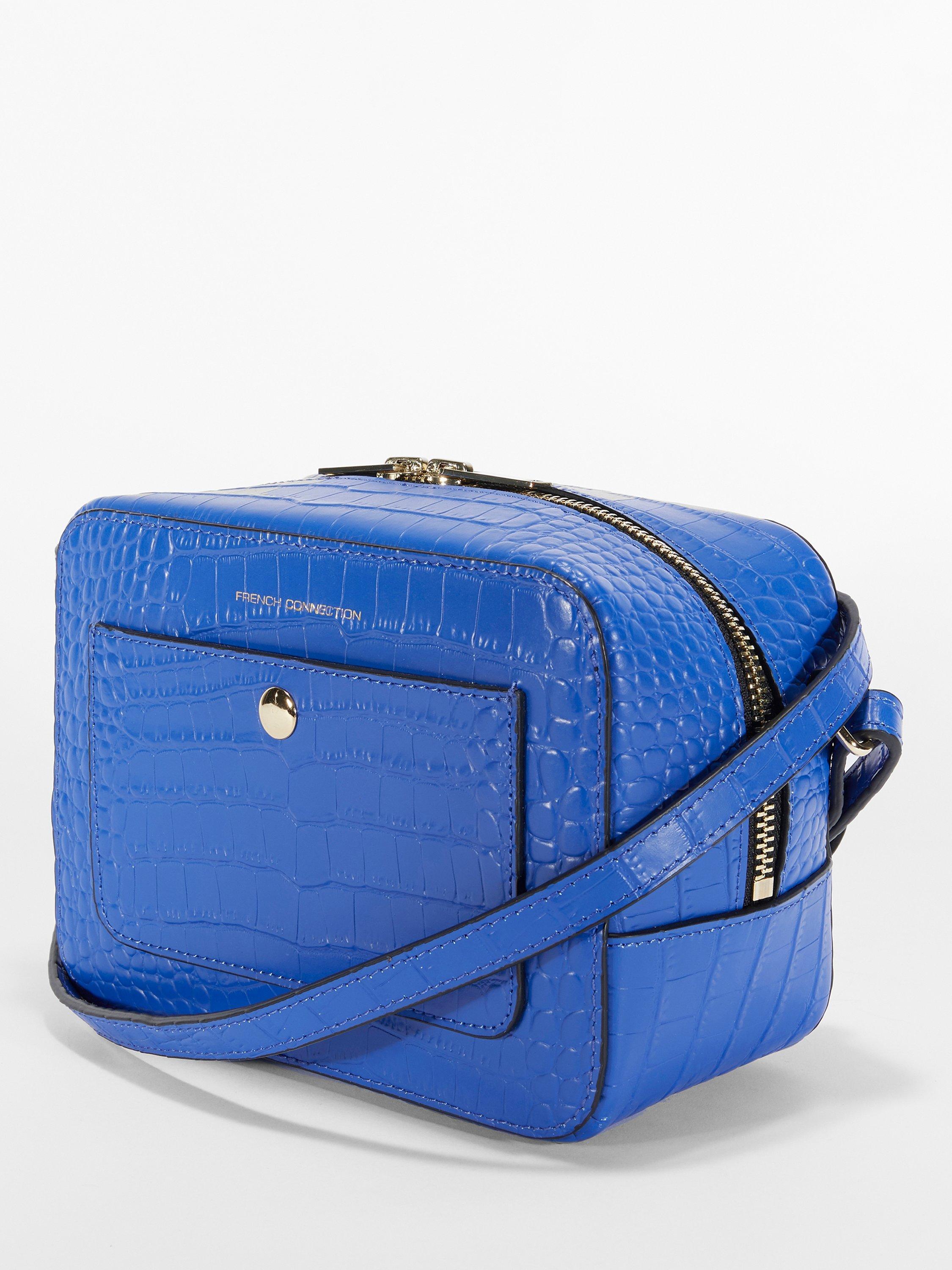 Product image 2 of 4, which shows French Connection Poppini Croc Texture Leather Bag, Ceramic Blue