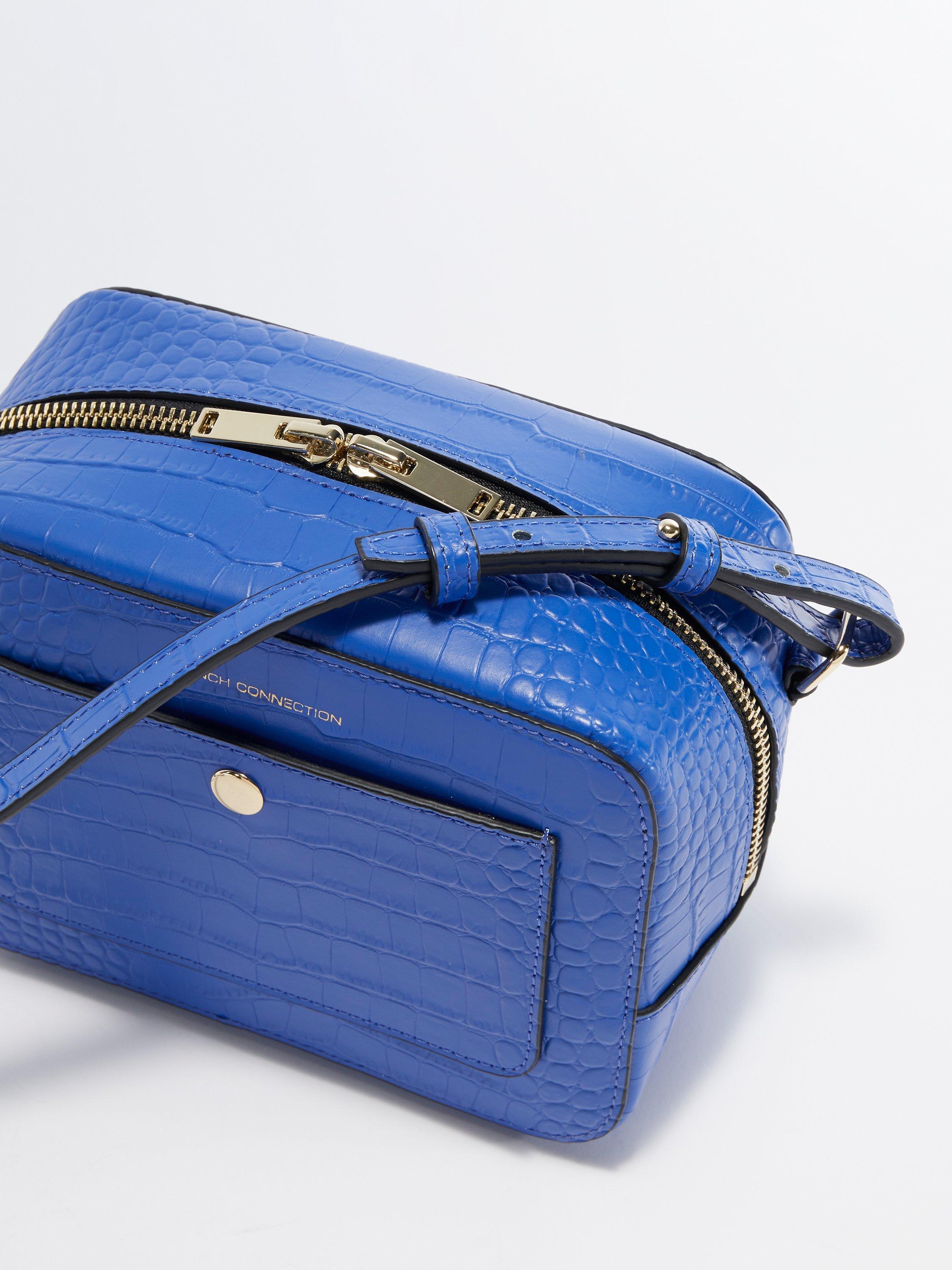 Product image 3 of 4, which shows French Connection Poppini Croc Texture Leather Bag, Ceramic Blue