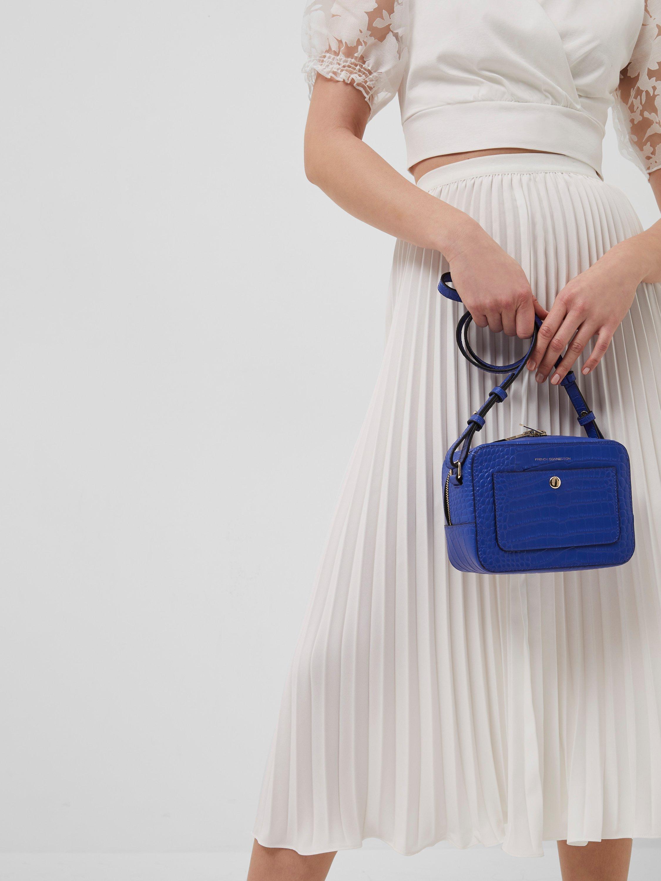 Product image 4 of 4, which shows French Connection Poppini Croc Texture Leather Bag, Ceramic Blue