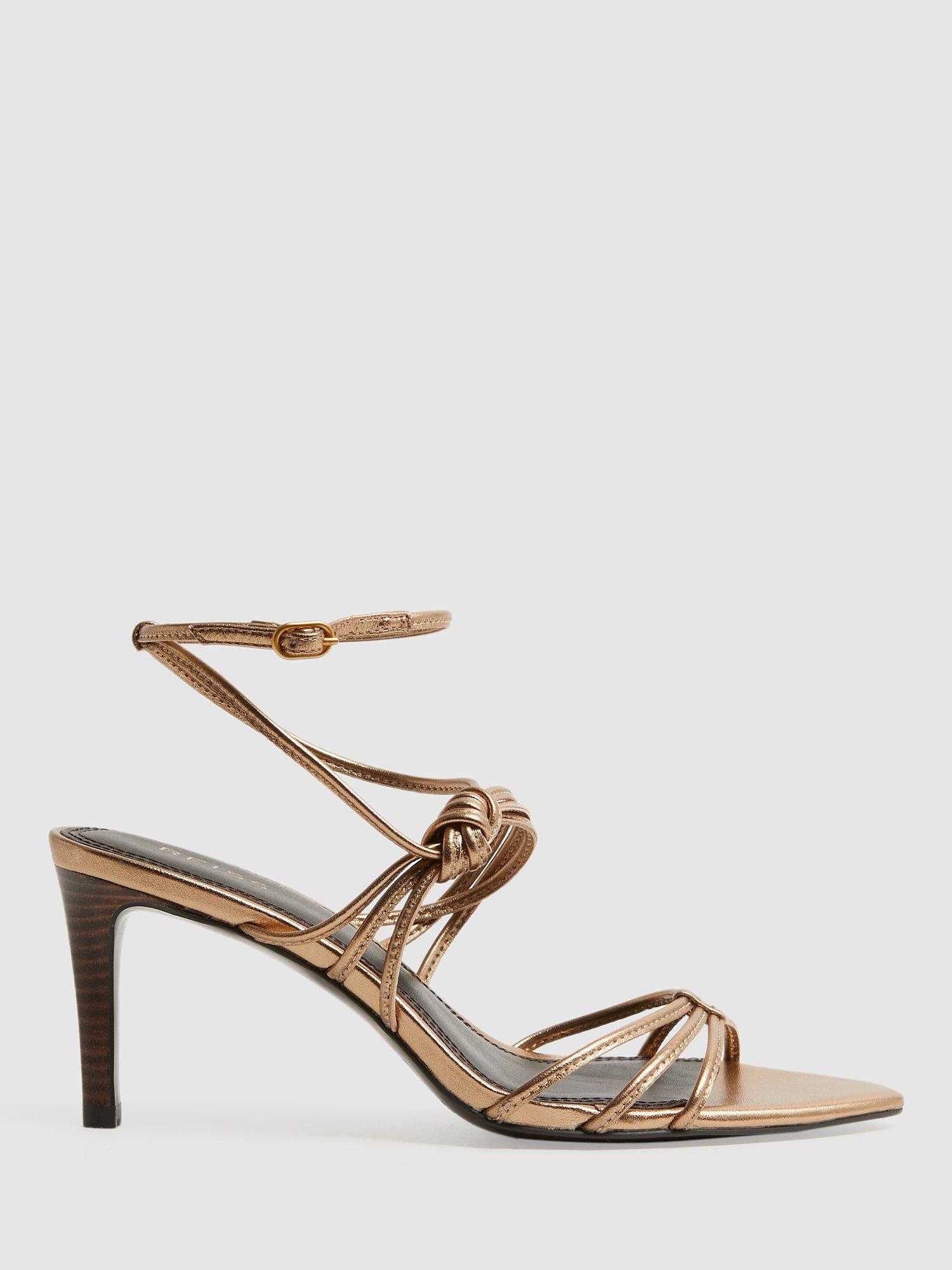Reiss Georgina Tie Strap High Heel Leather Sandals, Bronze