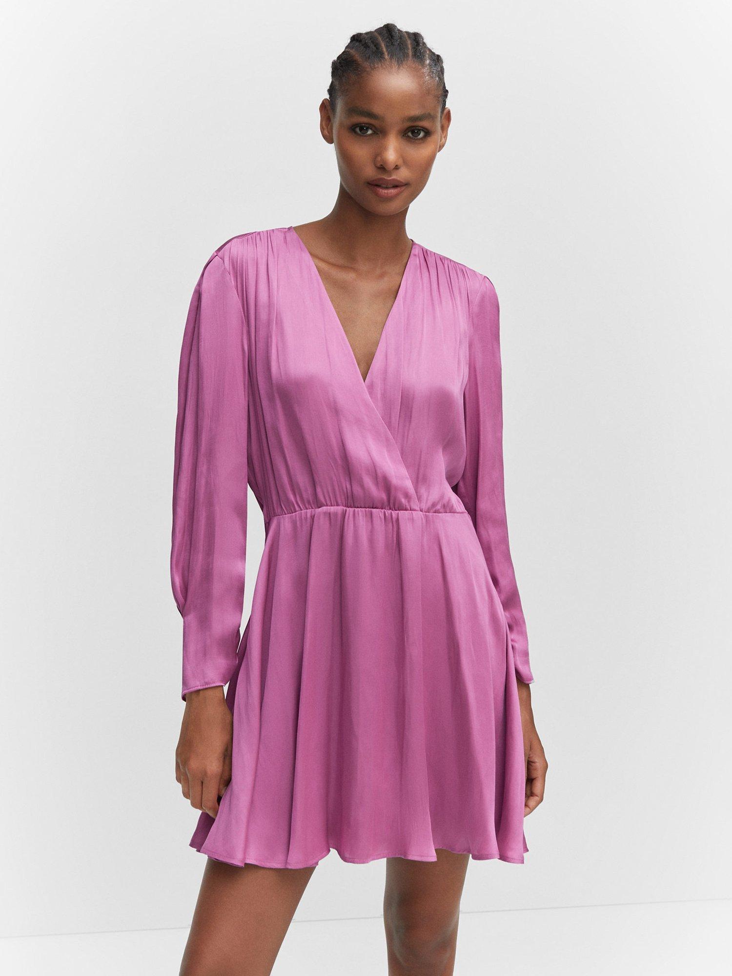 Mango Monaco Mini Satin Dress, Pink