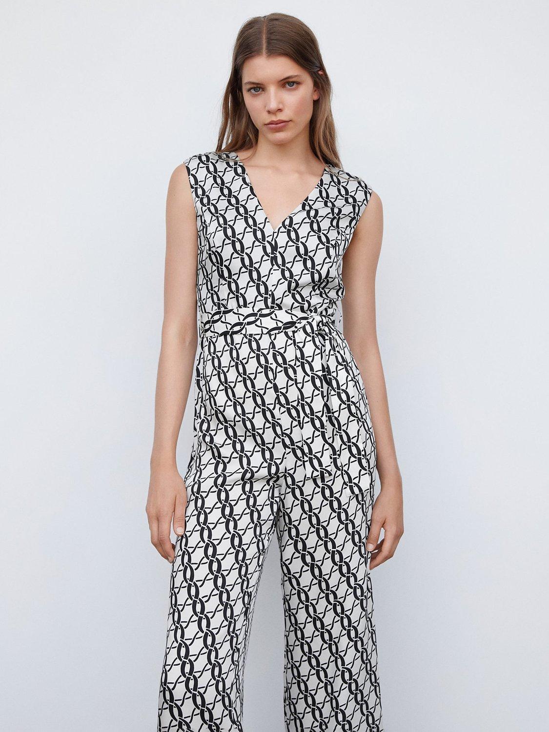 Mango Collins Chain Print Jumpsuit, Black
