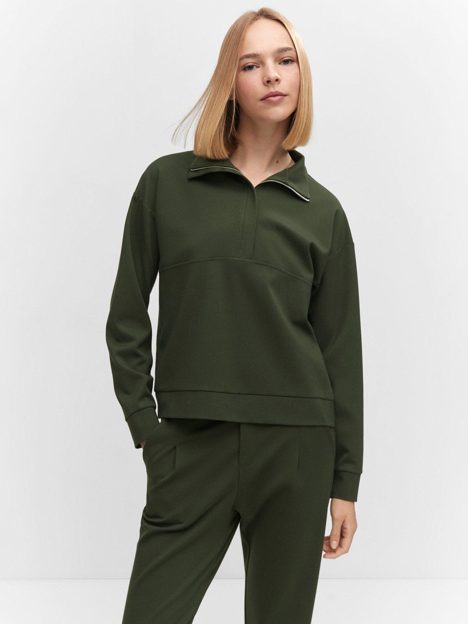 Mango Florida Zipper High Collar Jumper, Khaki
