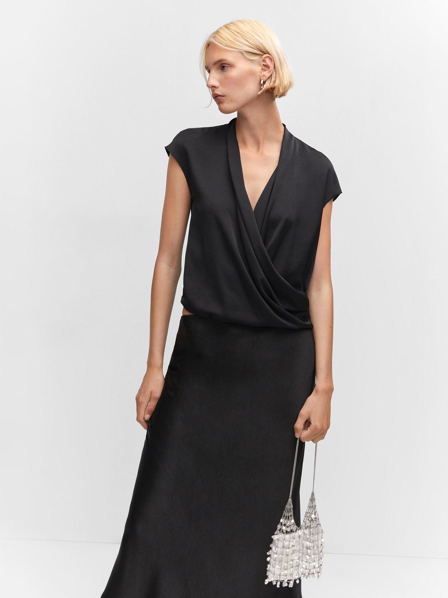 Mango Crusie Crossover Blouse, Black