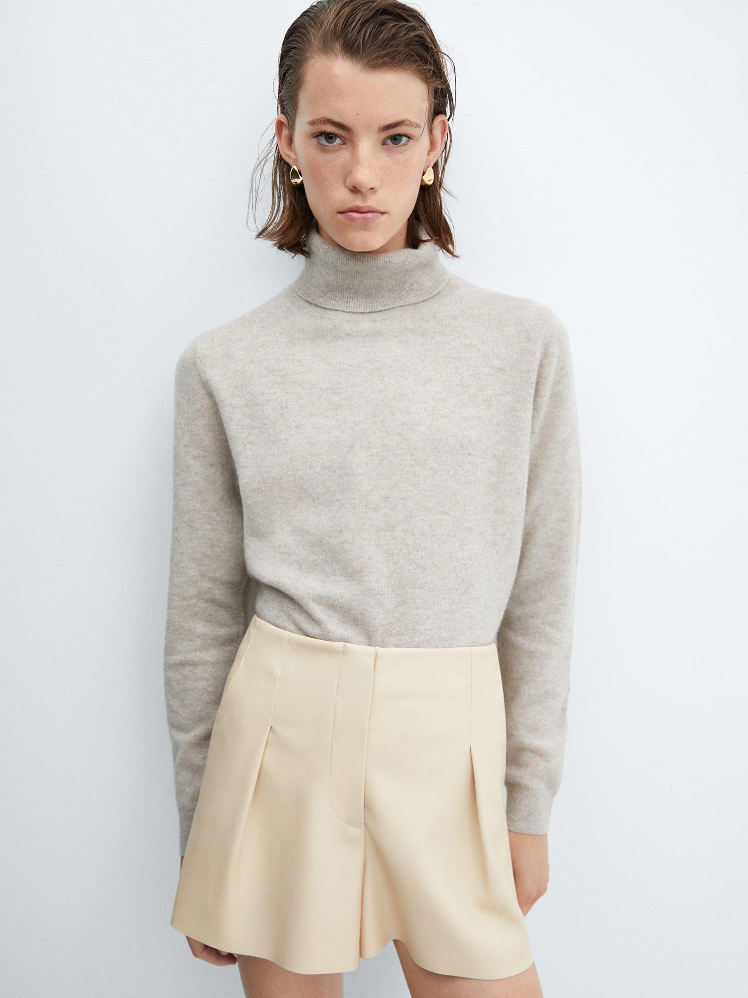 Mango Laos Pleated Mid Rise Shorts, Light Beige