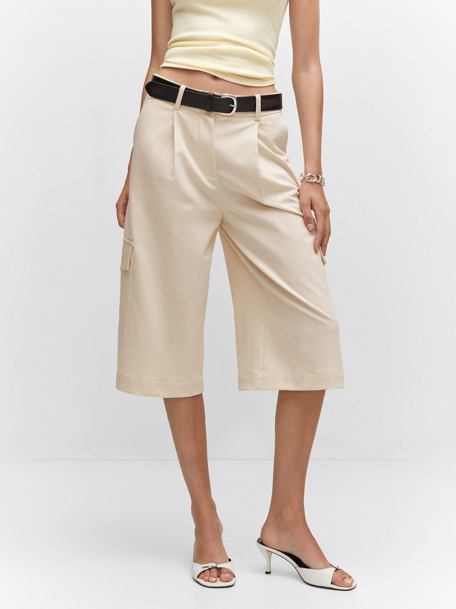 Mango Pleated Cargo Shorts, Light Beige