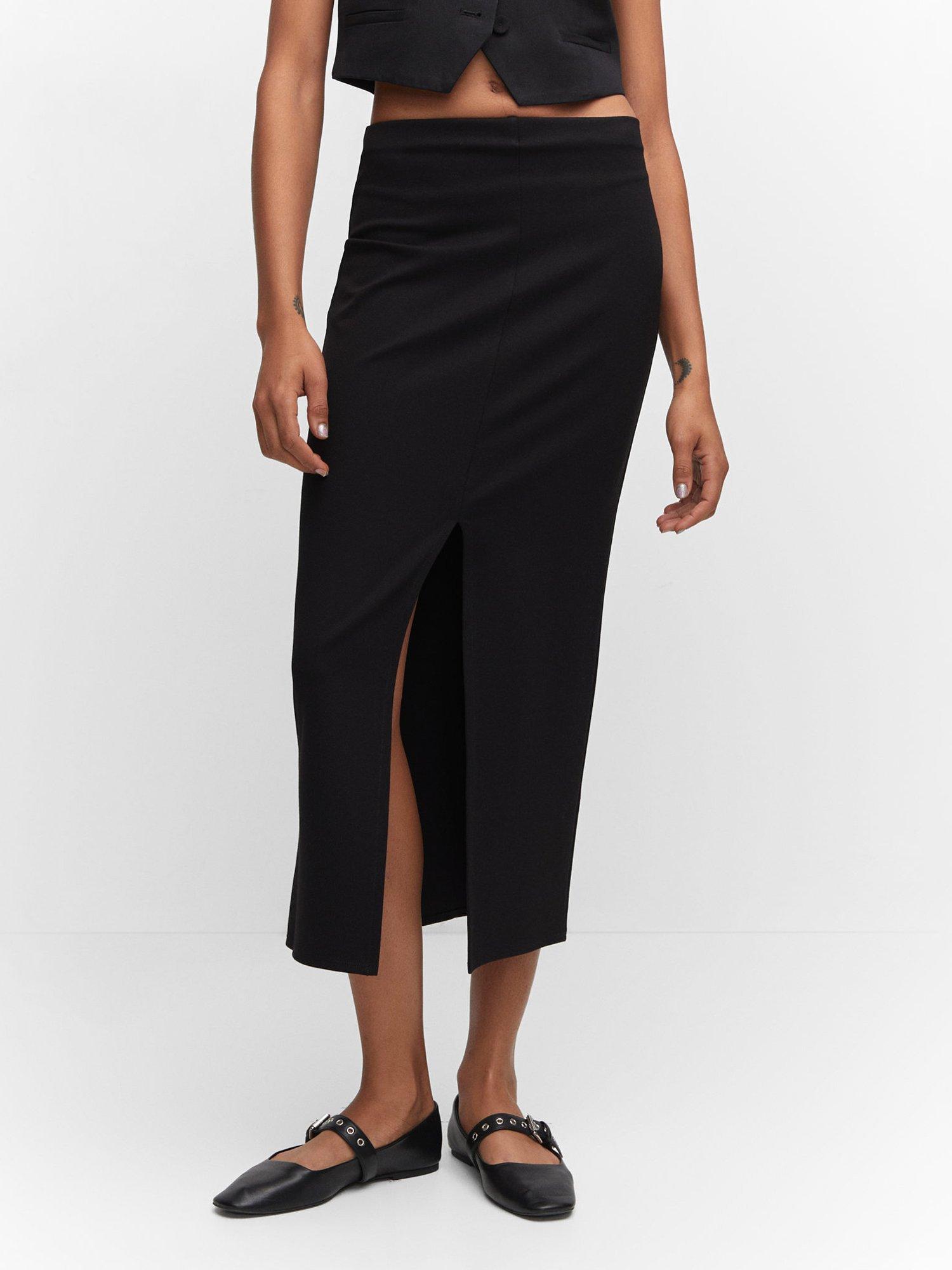 Mango Midrom Front Split Midi Skirt, Black