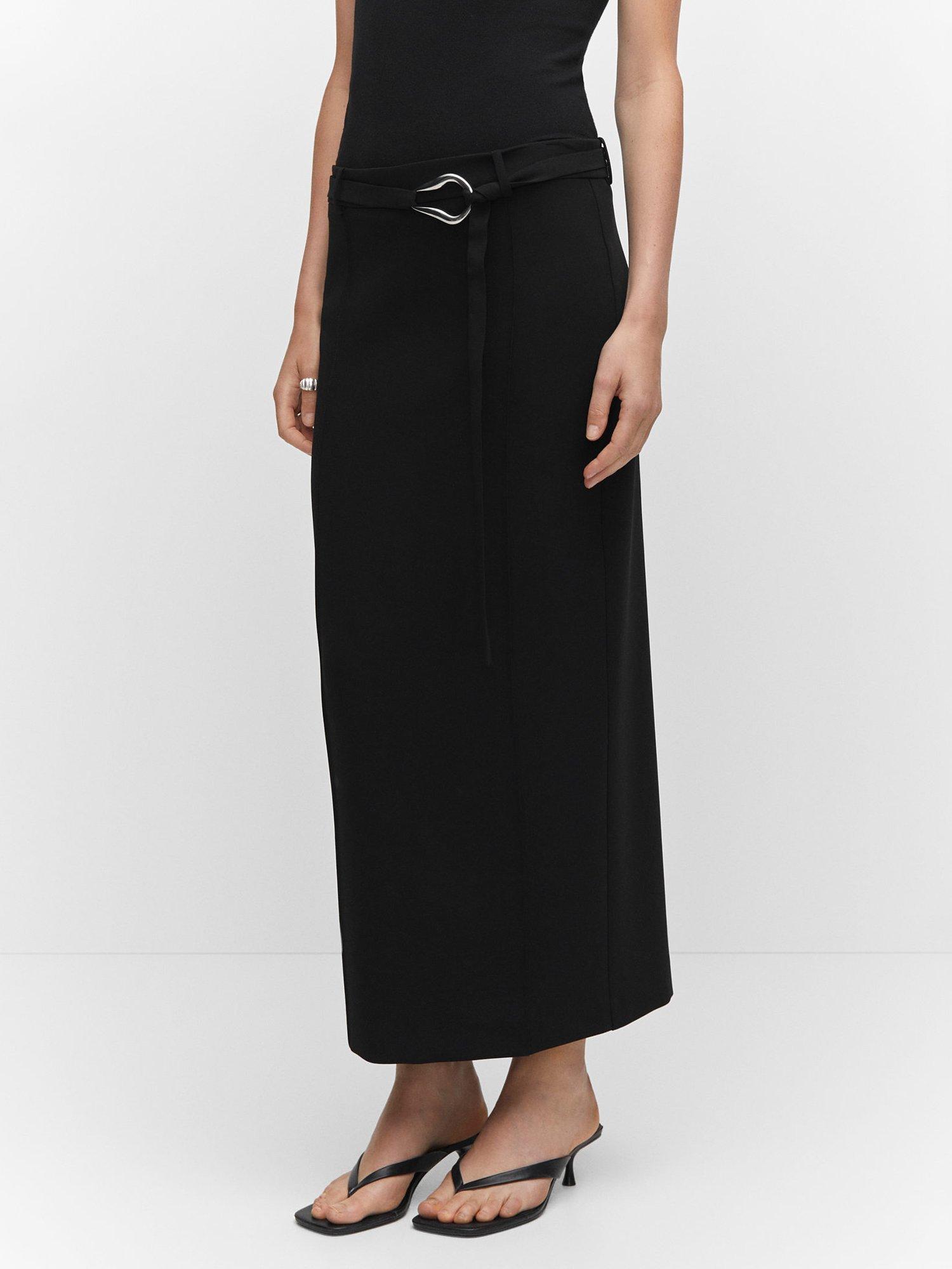 Mango Julia Belted Slit Skirt, Black