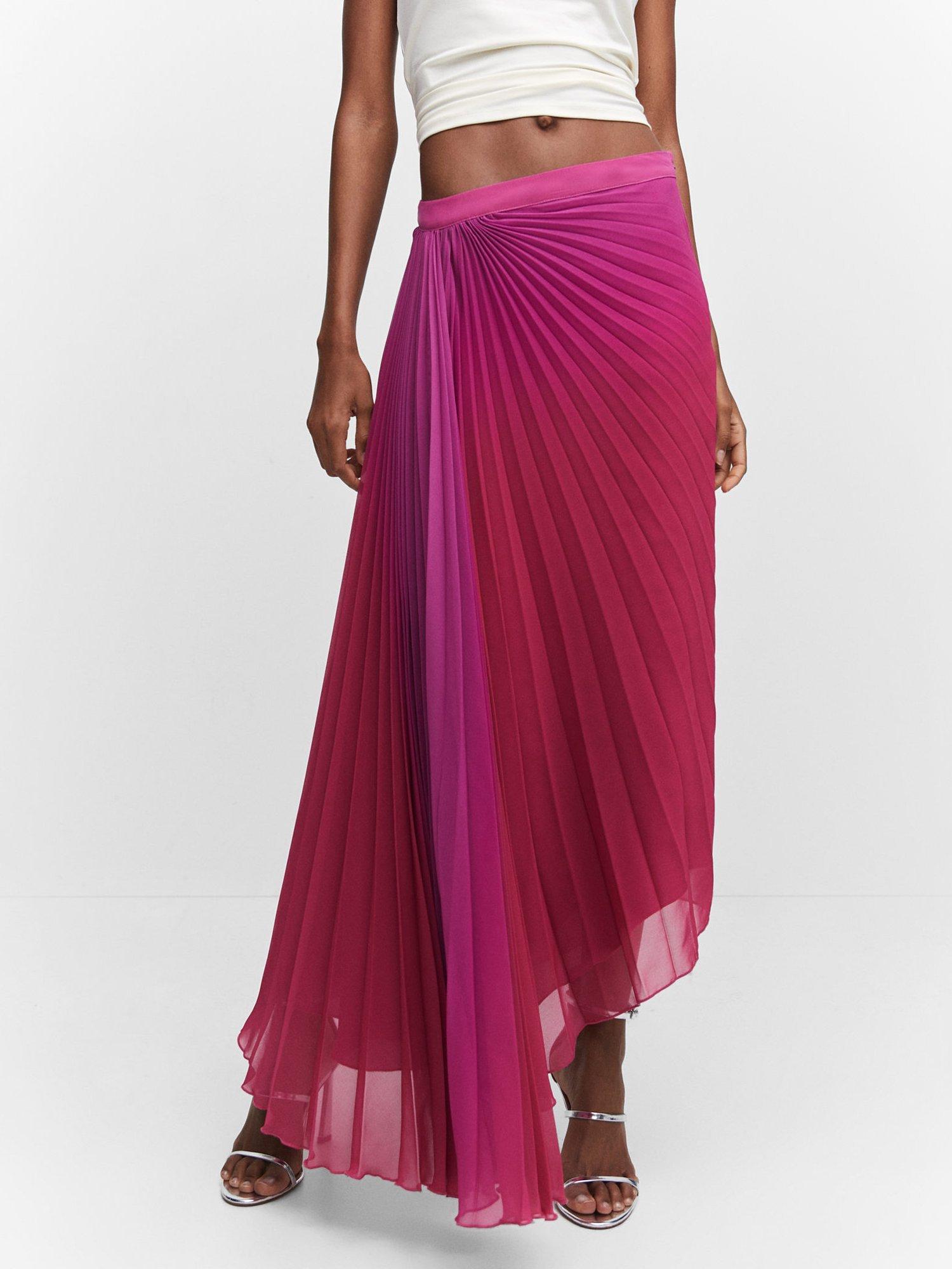 Mango Claudia Pleated Asymmetric Skirt, Bright Pink