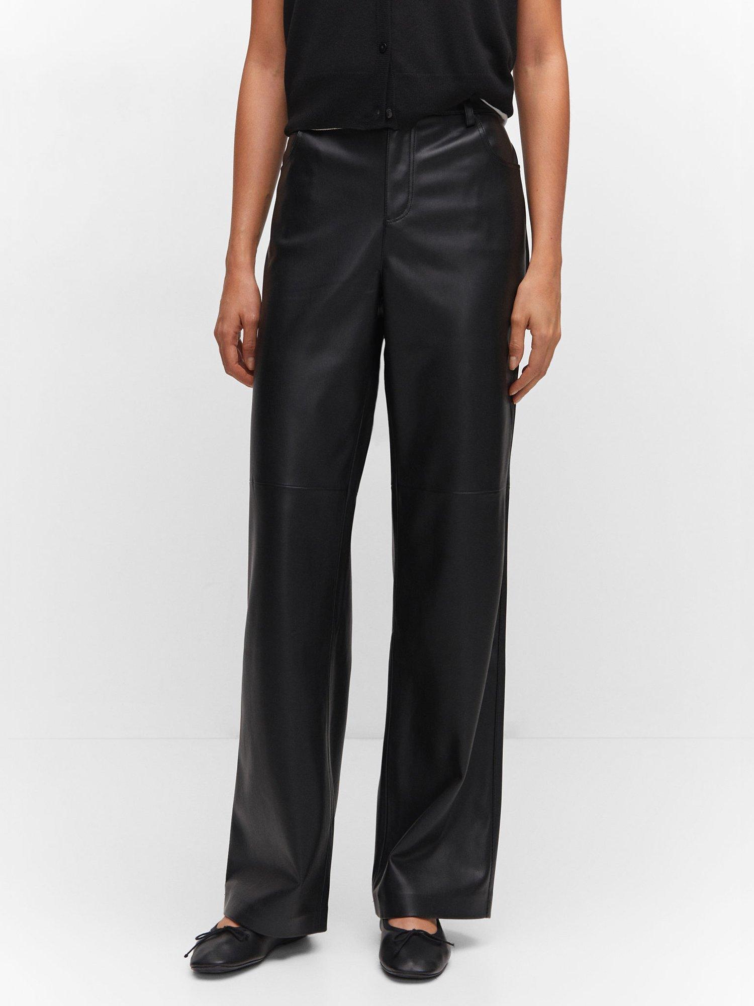 Mango High Faux Leather Trousers, Black