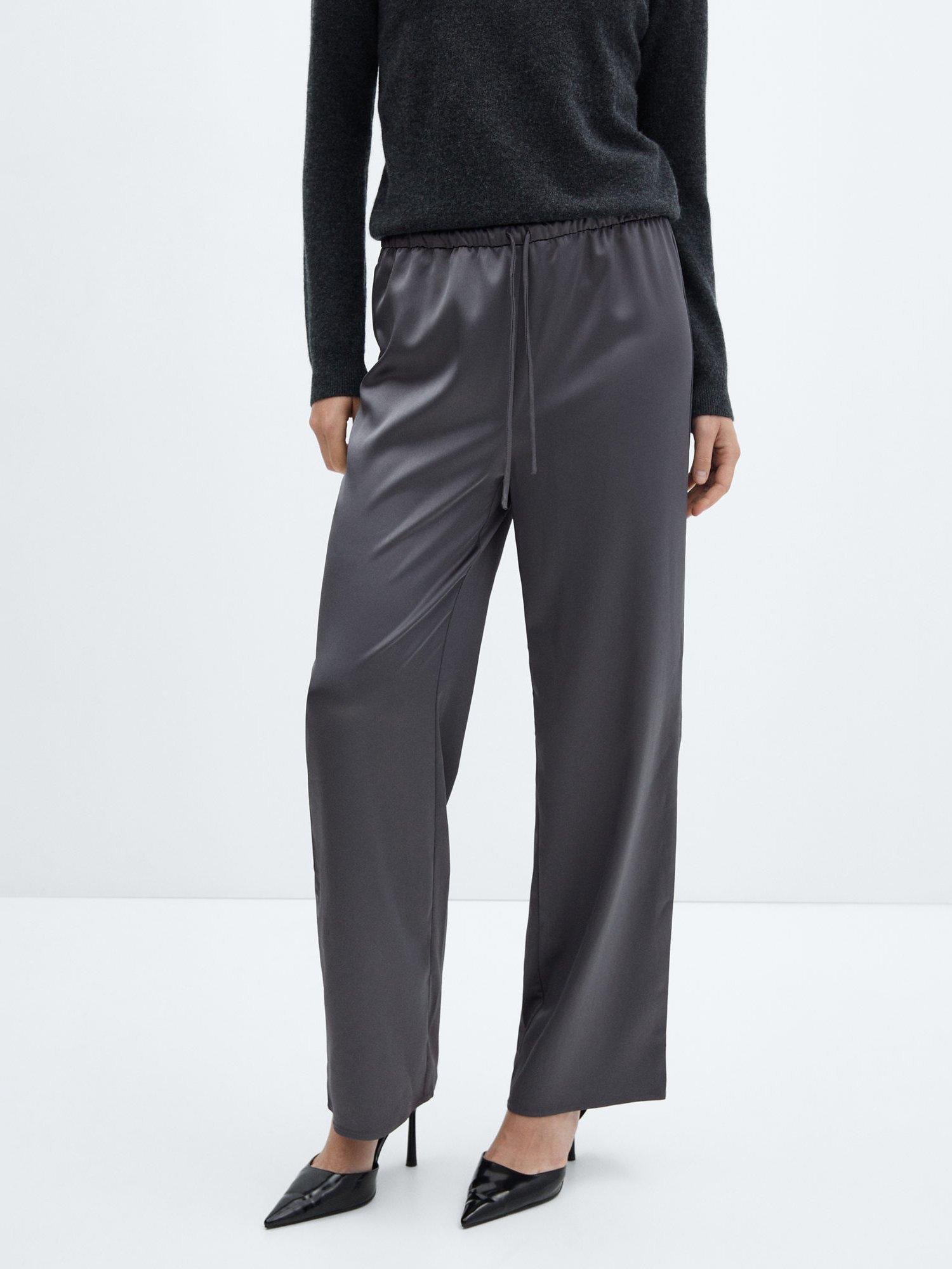 Mango Sati Wide Leg Trousers, Grey