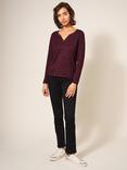 White Stuff Nelly Long Sleeve Sparkle Top, Dark Plum