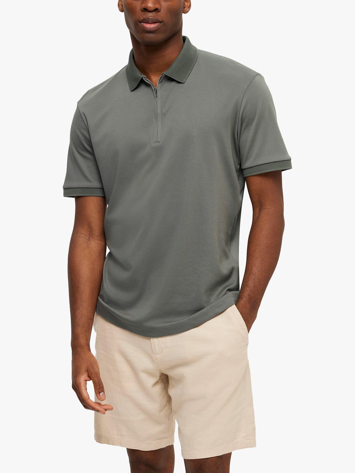 SELECTED HOMME Short Sleeve Zip Neck Polo Shirt, Agave Green