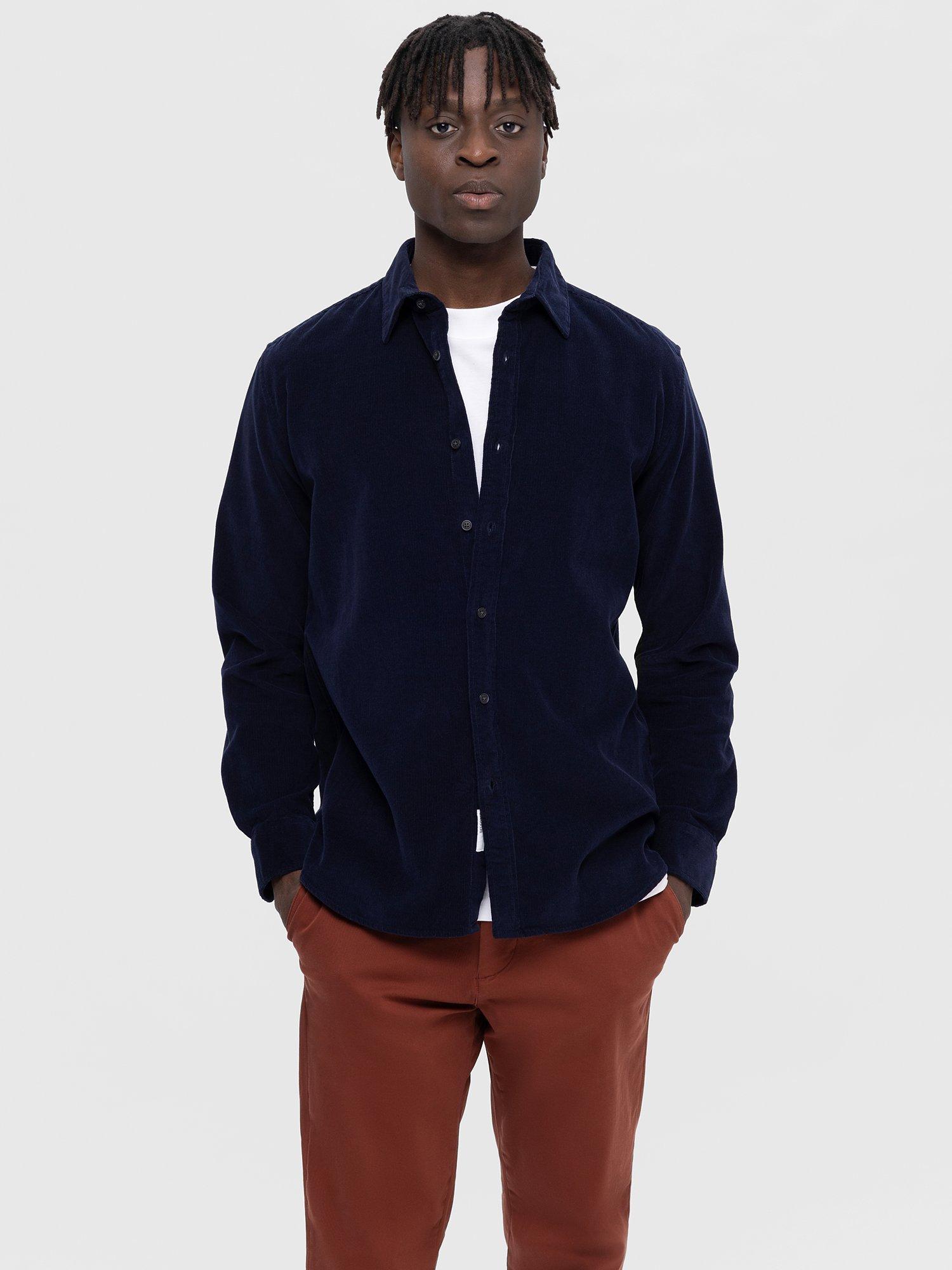 Product image 1 of 6, which shows SELECTED HOMME Owen Recycled Cotton Corduroy Shirt, Navy Blazer, S
