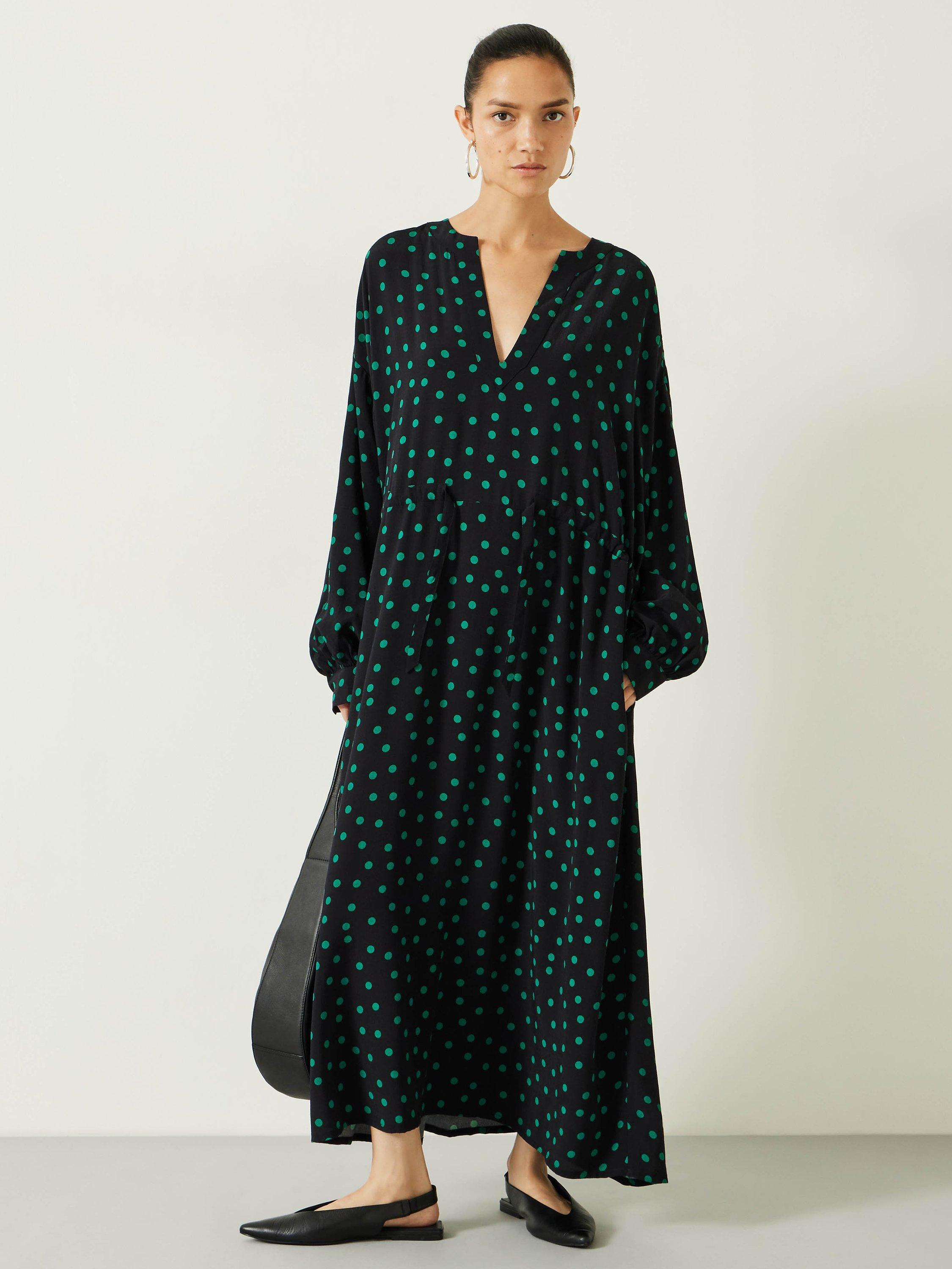 HUSH Aimee Polka Dot Maxi Dress, Black/Green