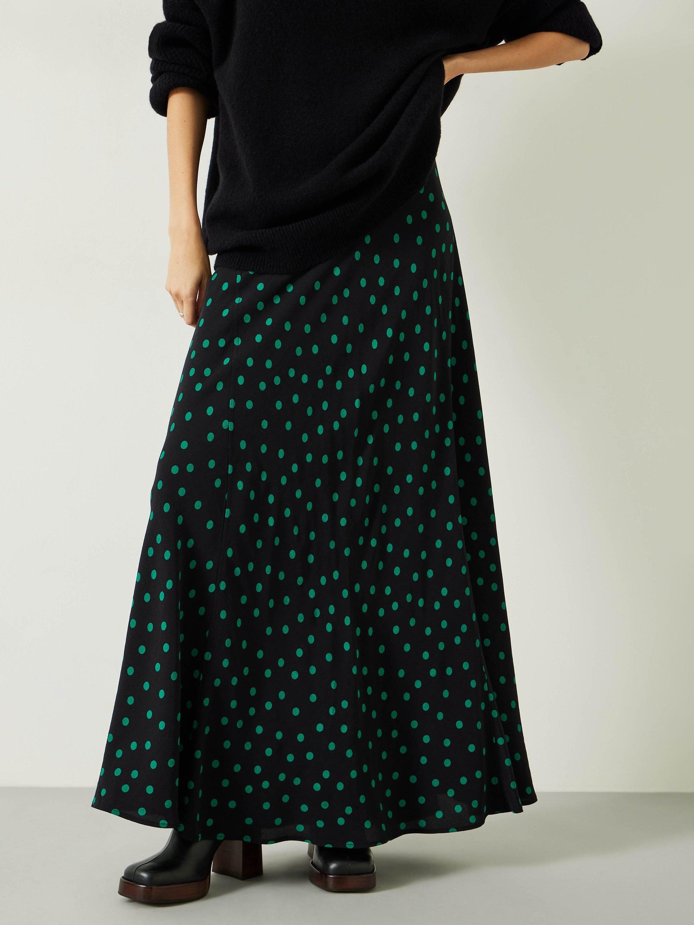 HUSH Katie Polka Dot Maxi Skirt Green Black