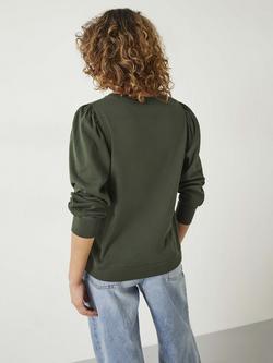 HUSH Emily Puff Sleeve Cotton Jersey Top - view 2, Dark Khaki