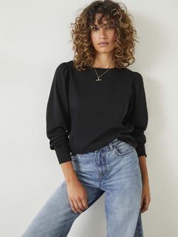 HUSH Emily Puff Sleeve Cotton Jersey Top - view 2, Deep Black